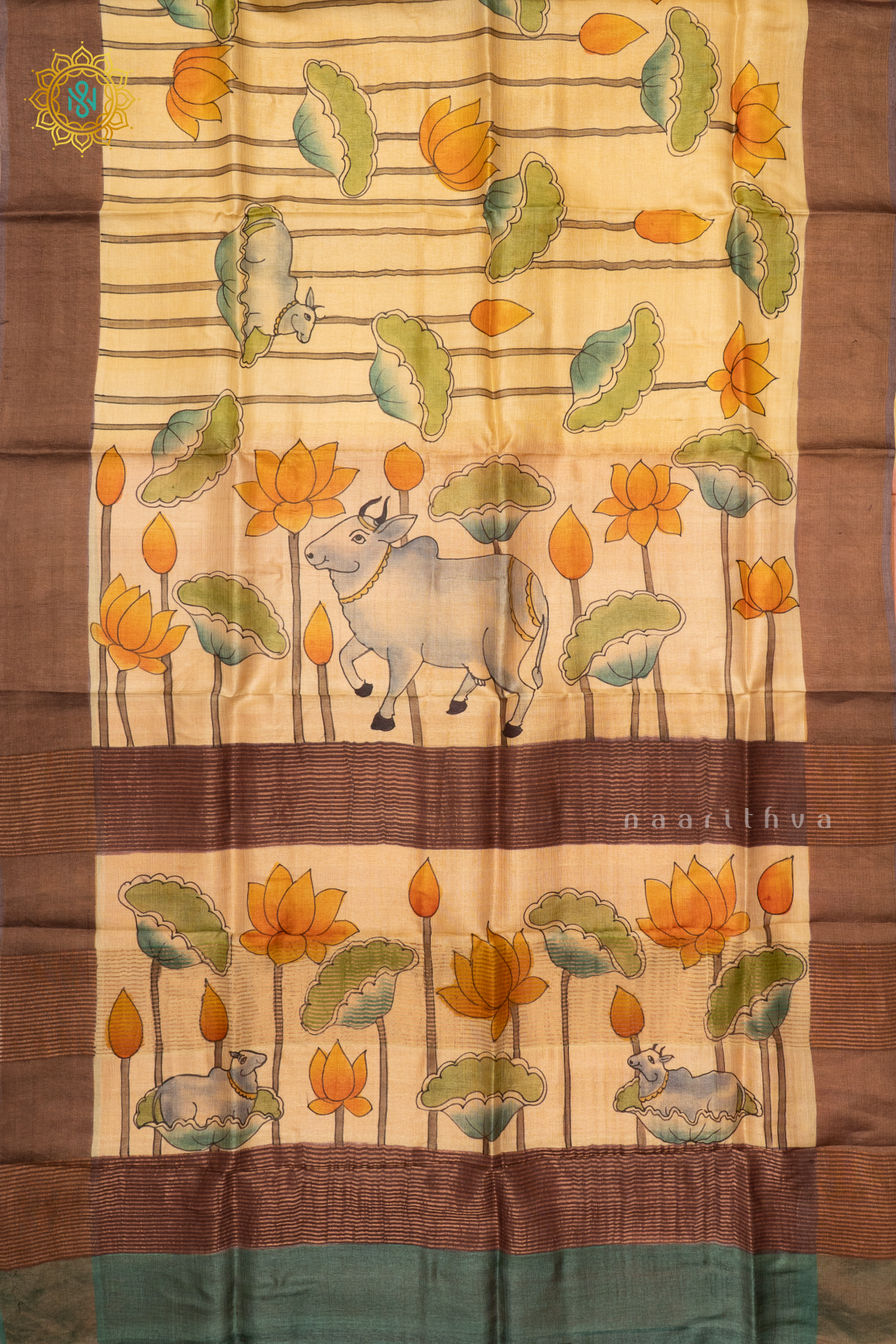 YELLOW WITH PEACH - PURE TUSSAR SILK