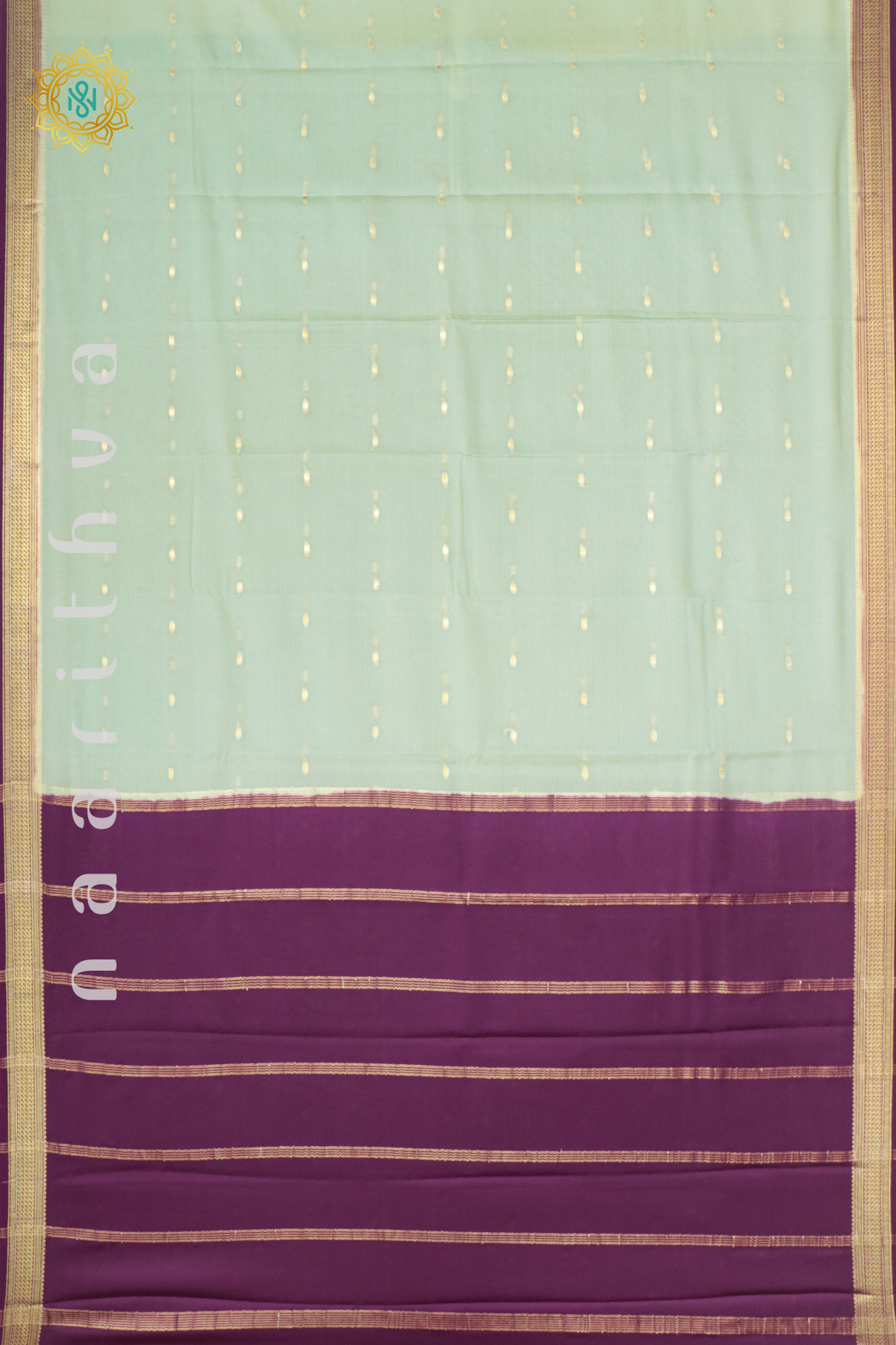 PISTA GREEN WITH MAGENTA - PURE MYSORE CREPE SILK