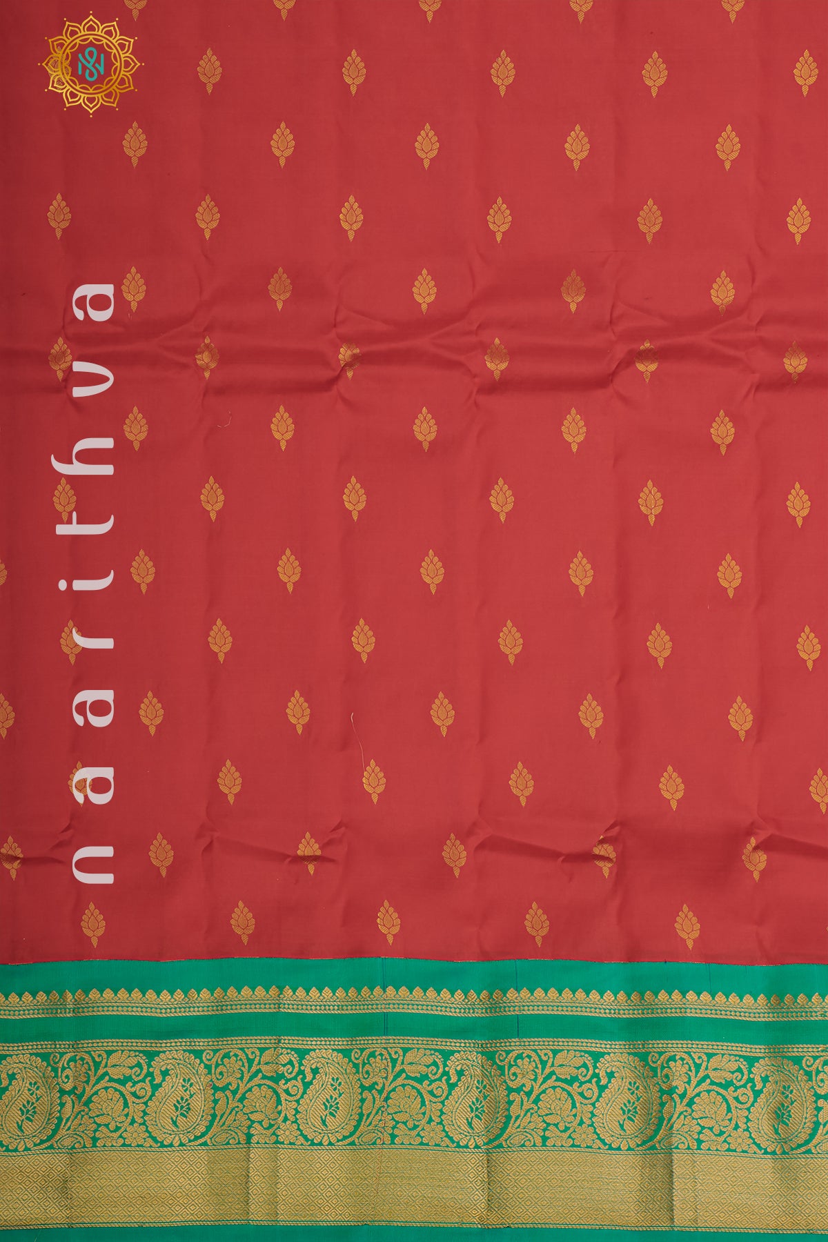 RED WITH GREEN - PURE GADWAL SILK