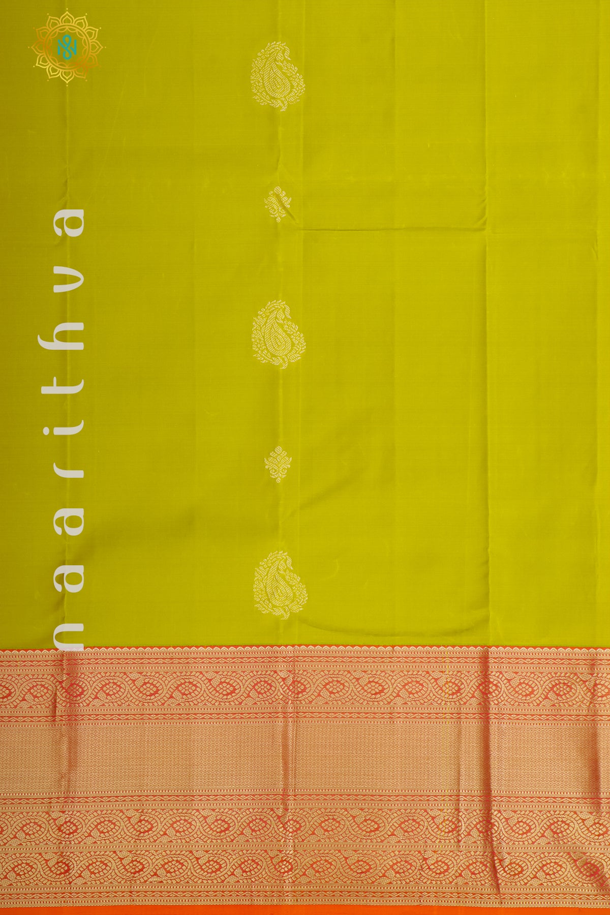 PARROT GREEN WITH ORANGE - PURE KANJIVARAM SILK