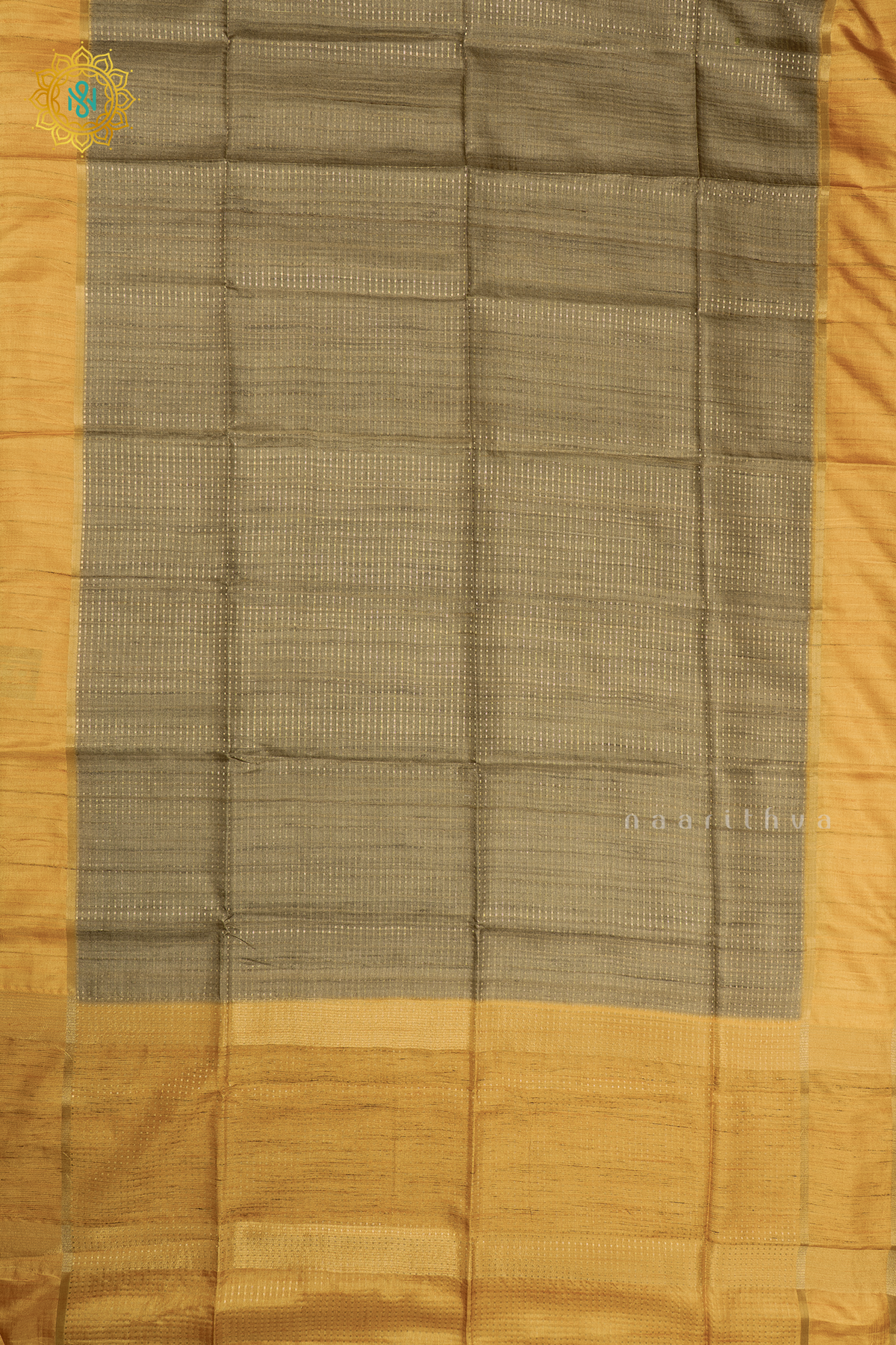 OLIVE GREEN WITH YELLOW - SEMI TUSSAR SILK