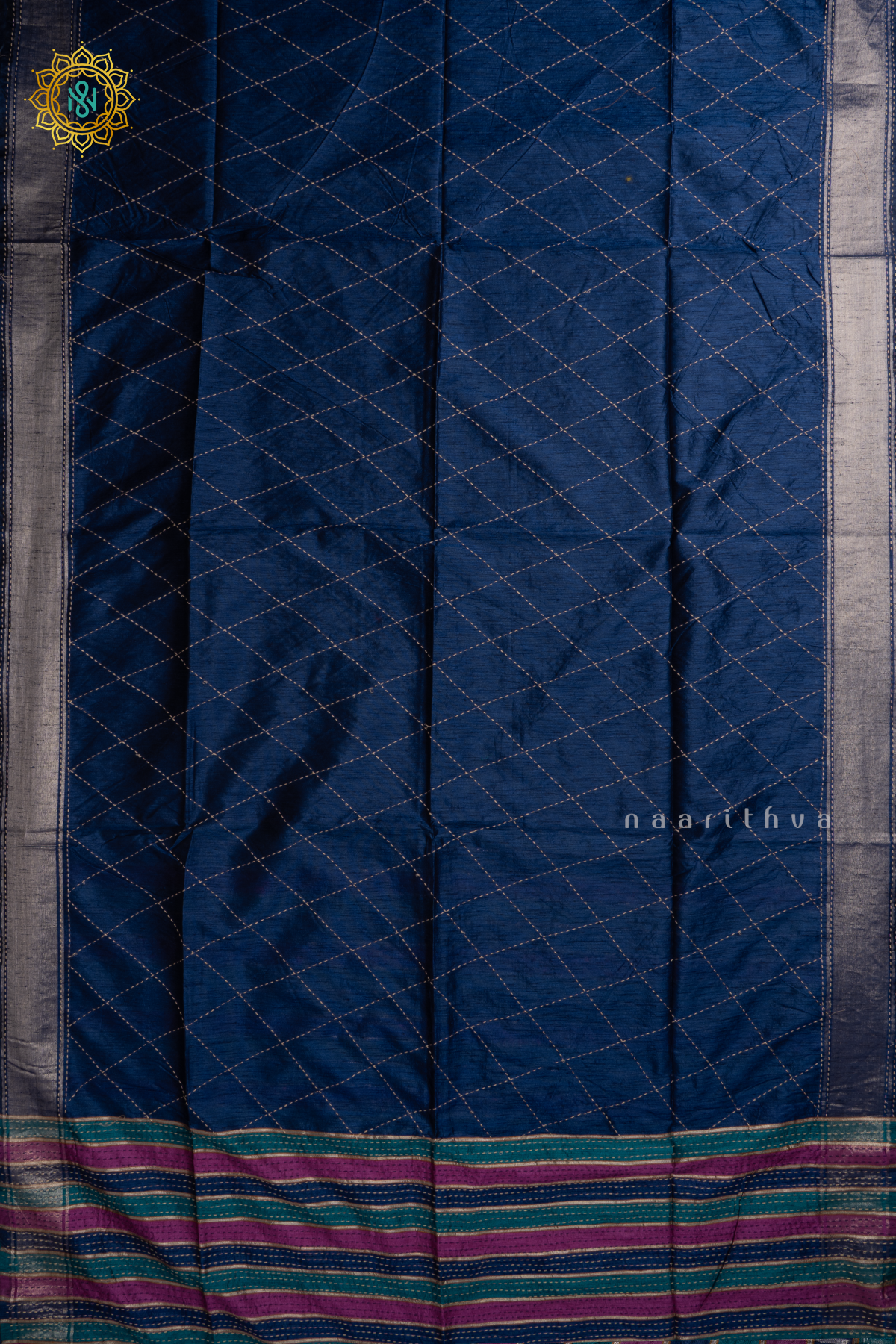 Blue Semi Tussar Silk Sarree With Rangkat Pallu & Blouse