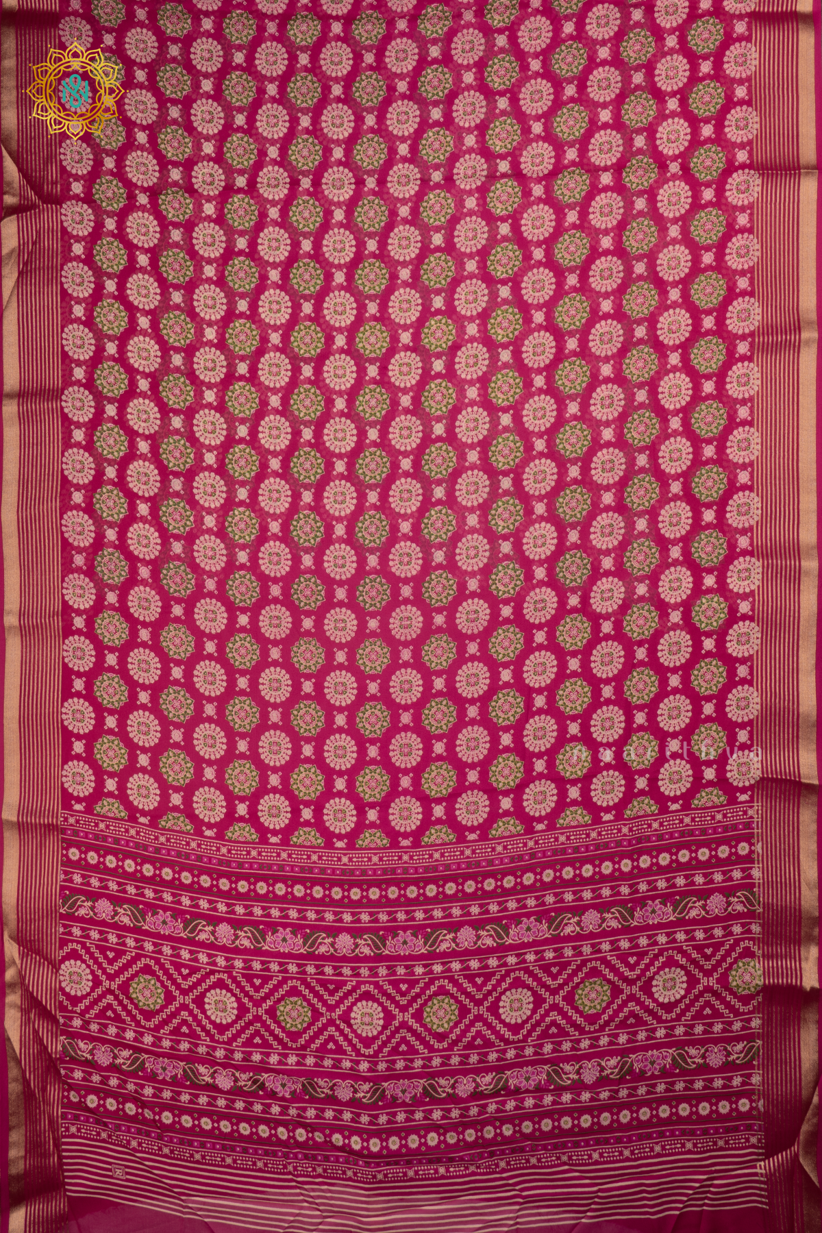 Pink - Semi Georgette Printed Body With Zari Striped Border