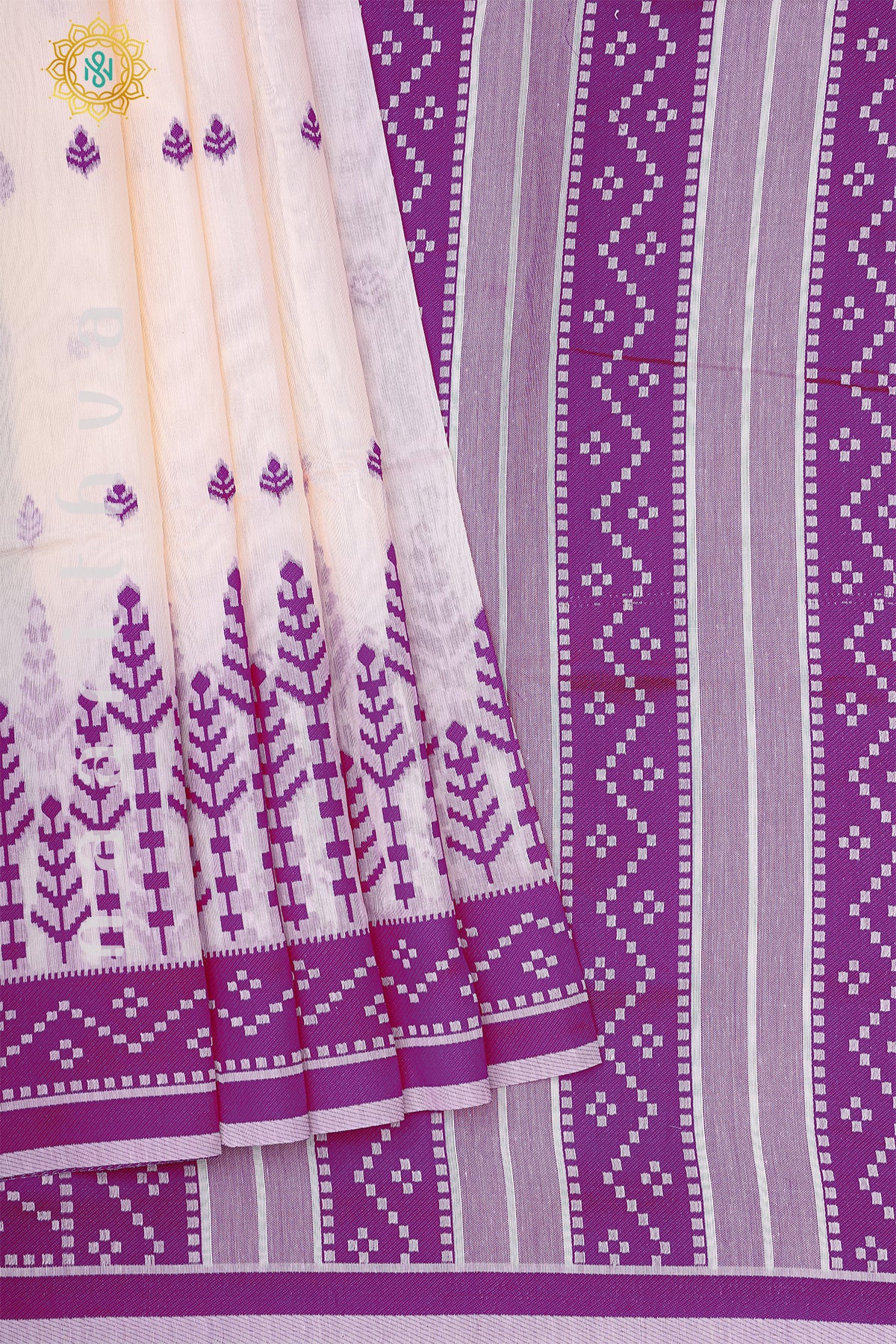 WHITE WITH PURPLE - POLY COTTON