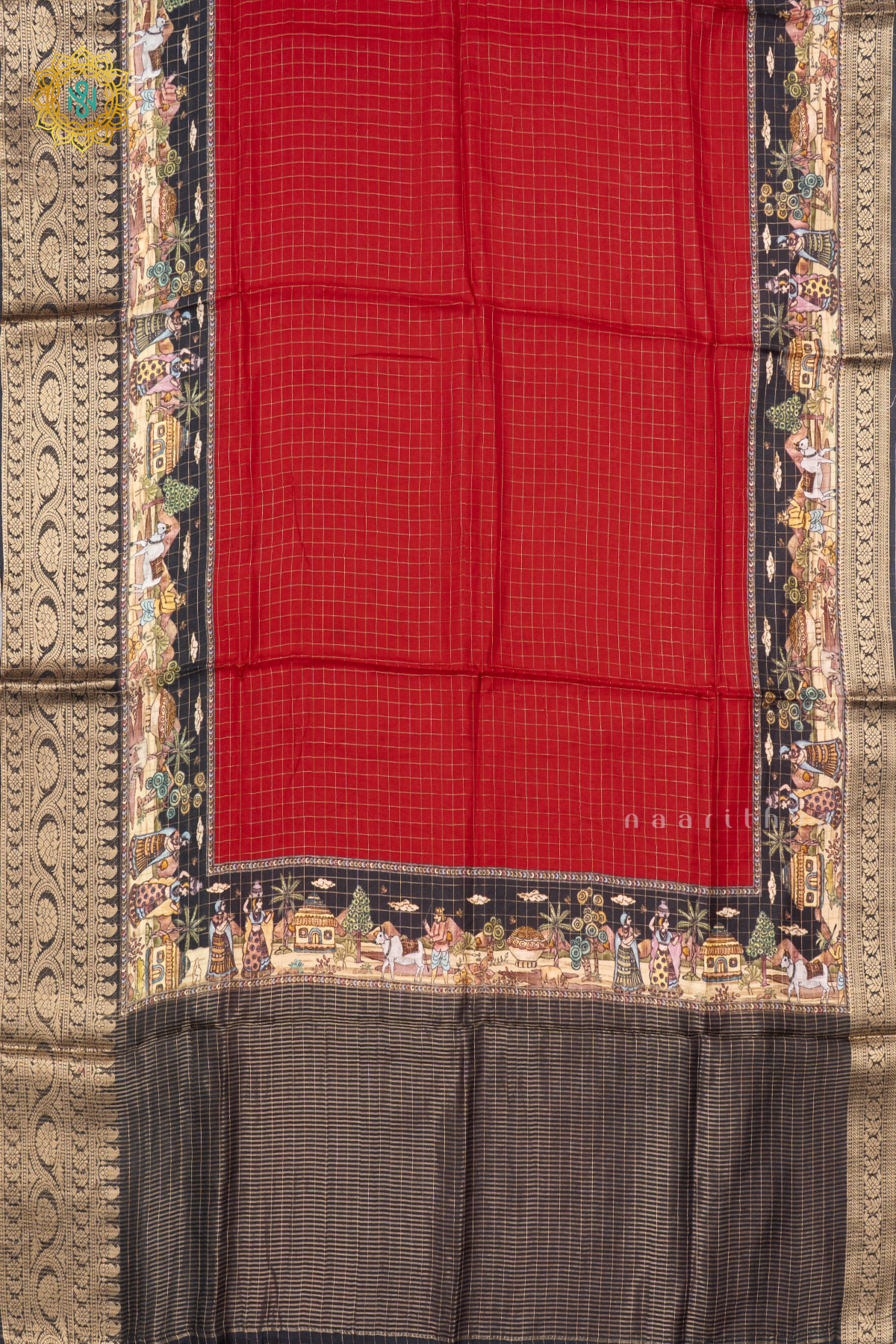 RED WITH BLACK - SEMI CREPE SILK