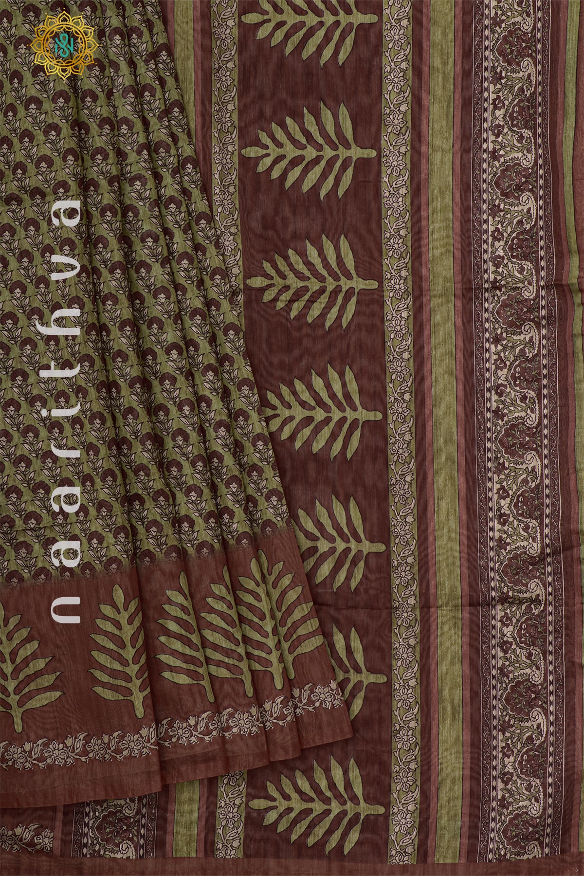 GREEN WITH BROWN - CHANDERI SILK COTTON