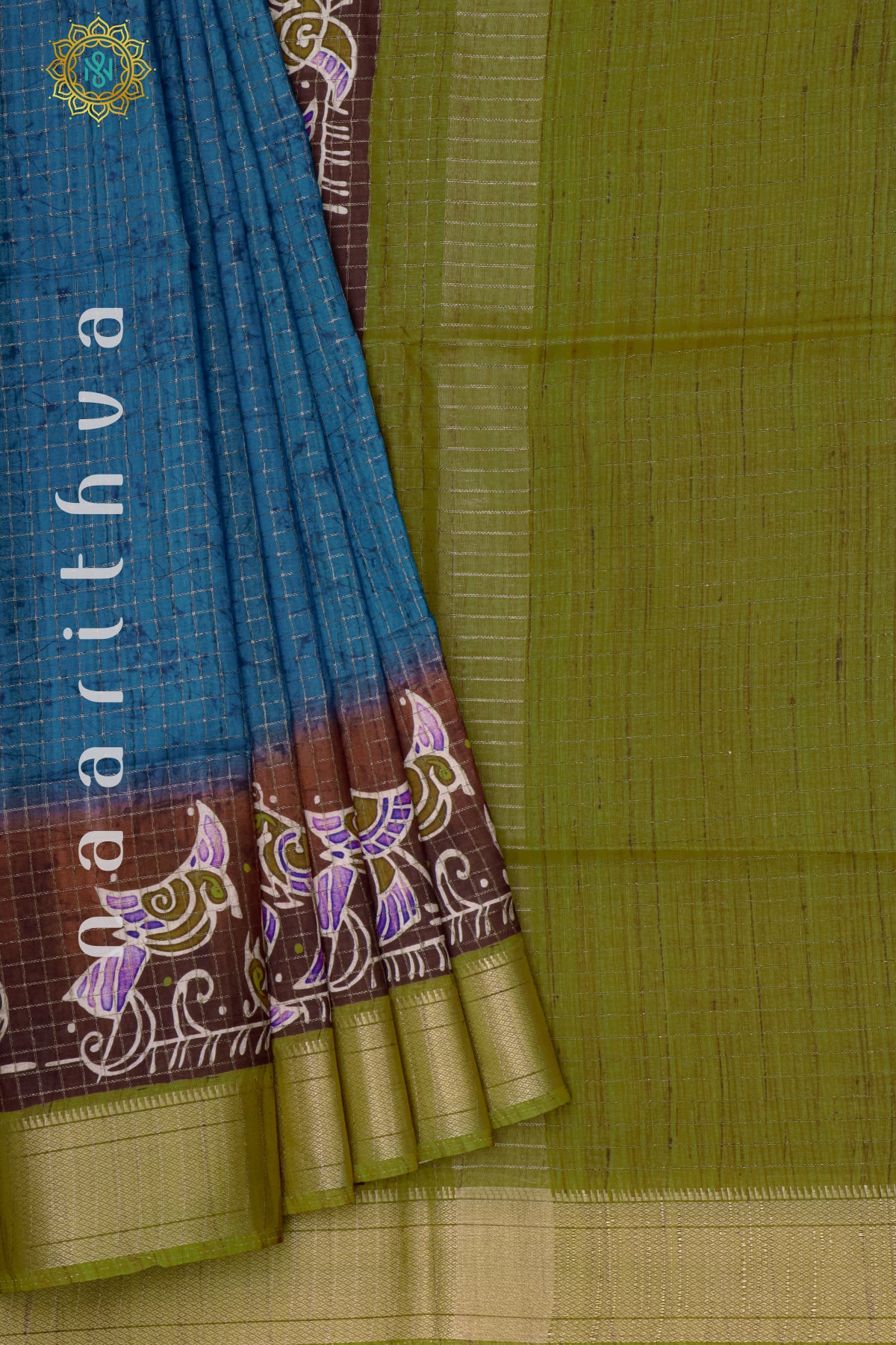 BLUE WITH GREEN - SEMI TUSSAR SILK