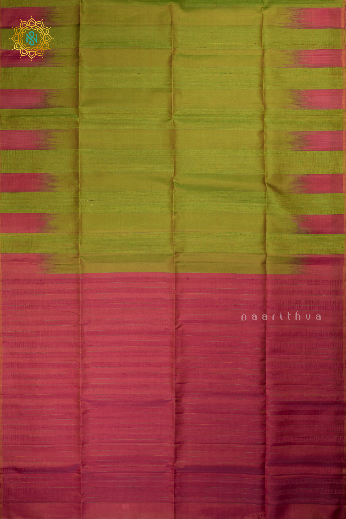 Parrot Green with Pink Pure Kanjivaram Soft Silk Saree With Plain Body And Contrast Temple Rising Border, Pallu