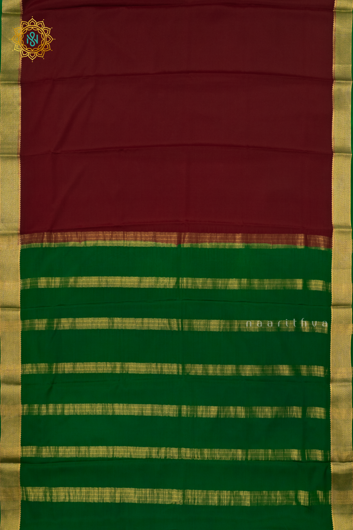 BROWN WITH GREEN - PURE MYSORE CREPE SILK