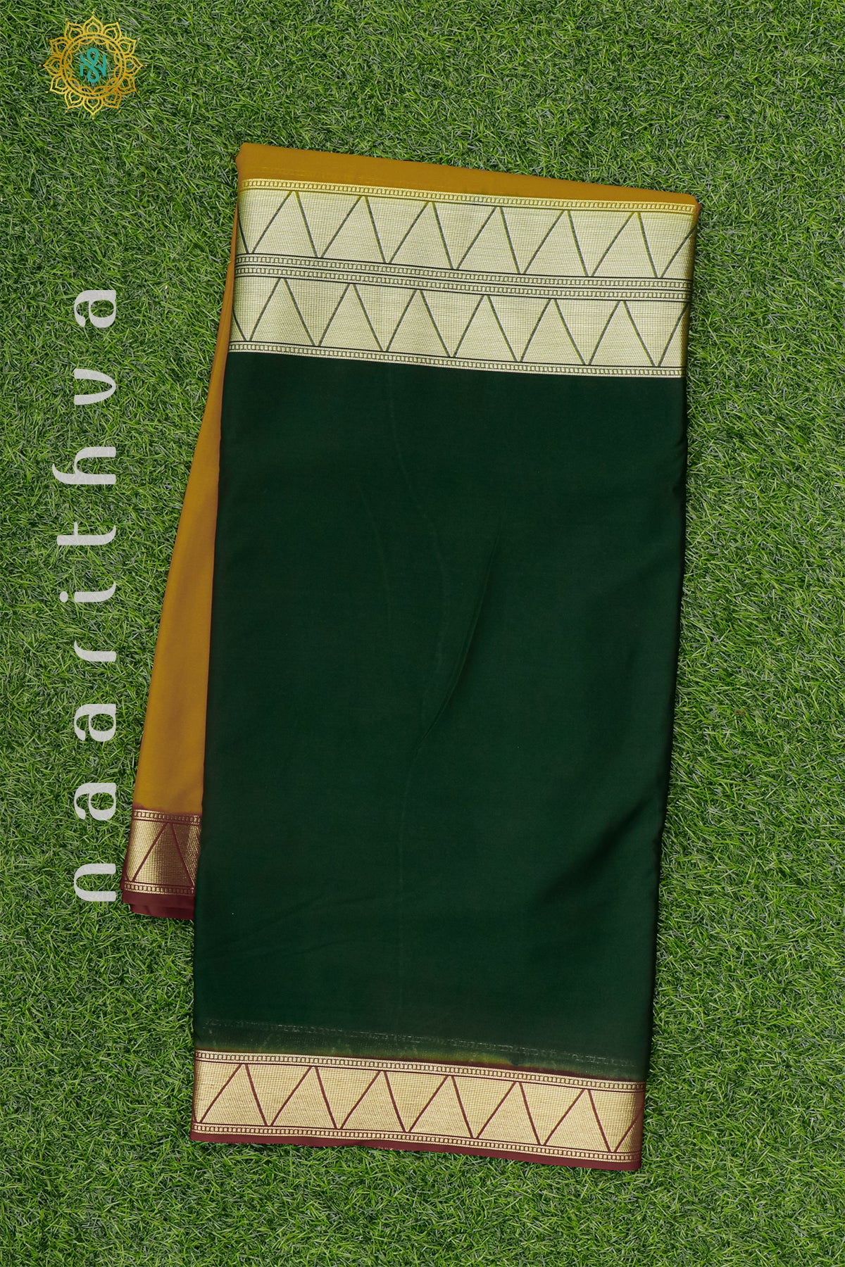 YELLOW WITH GREEN - SEMI MYSORE CREPE SILK