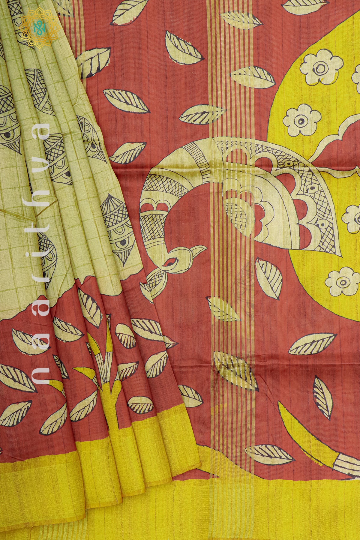 BEIGE WITH YELLOW - SEMI TUSSAR SILK