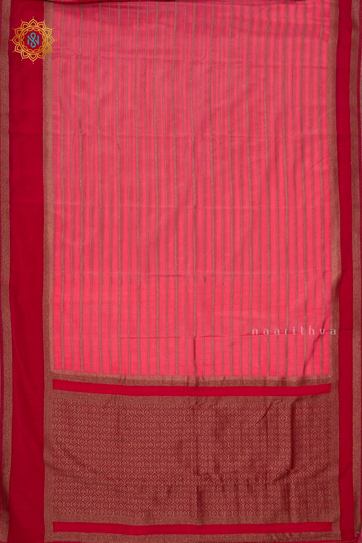 PEACHISH PINK WITH RANI PINK - SEMI CREPE GEORGETTE