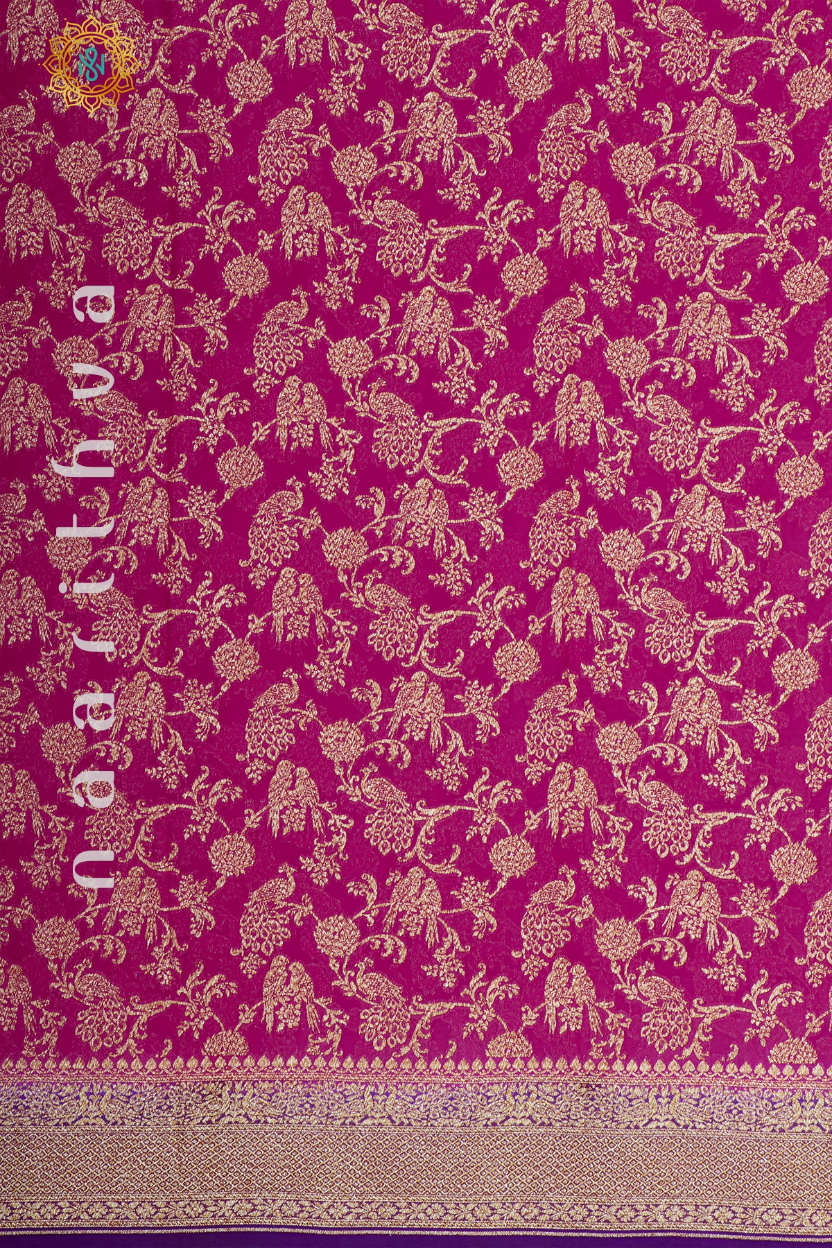 PINK WITH PURPLE - PURE HANDLOOM KHADDI GEORGETTE BANARAS