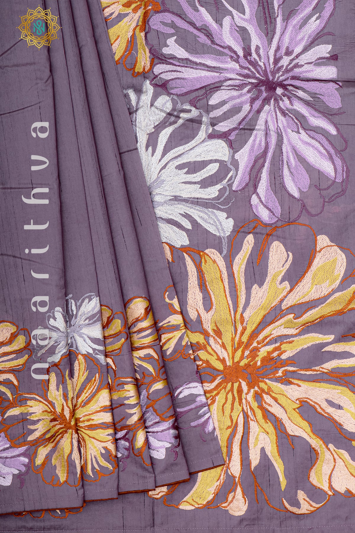 LAVENDER - SEMI TUSSAR SILK WITH EMBROIDERY