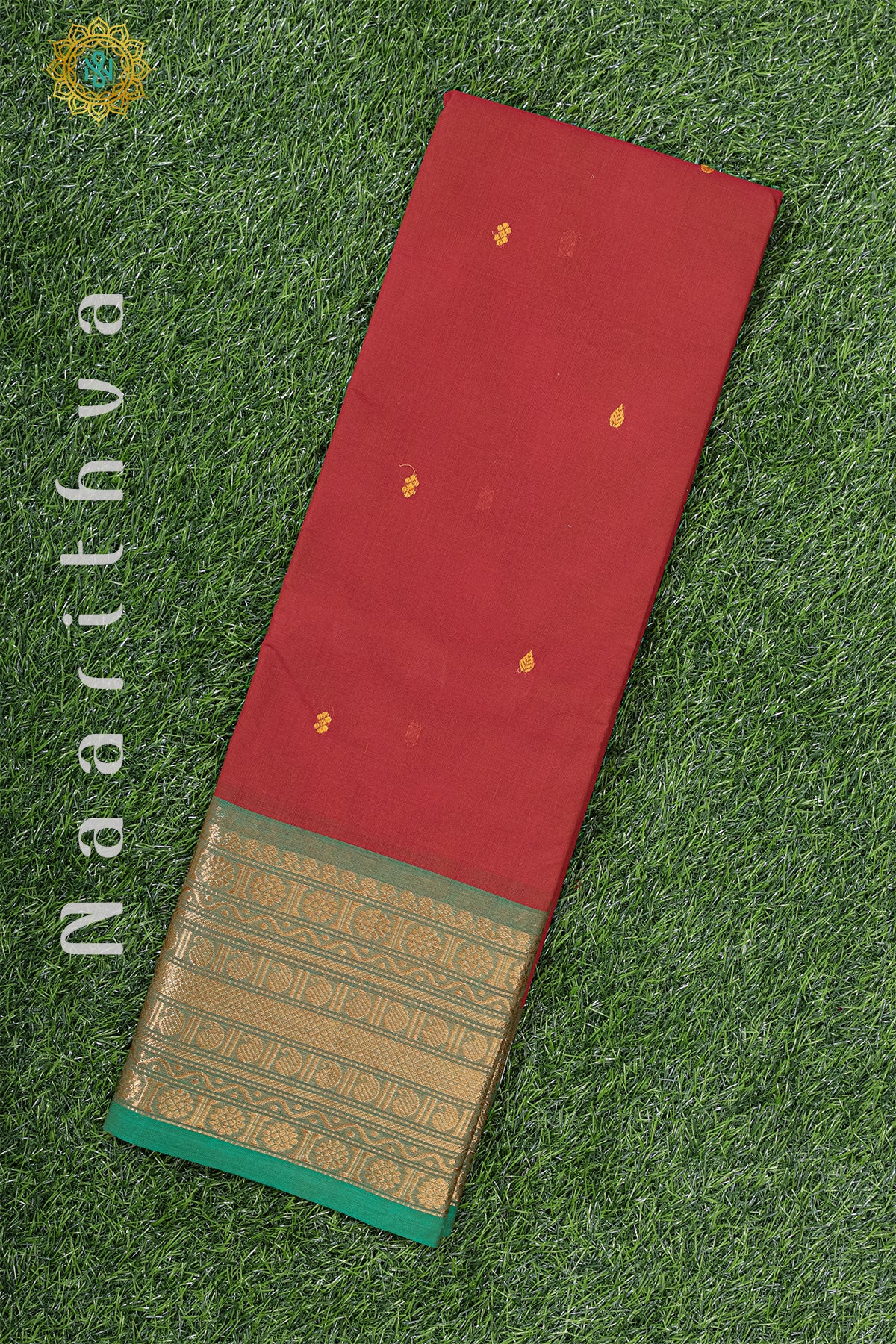 RED WITH GREEN - CHETTINAD COTTON