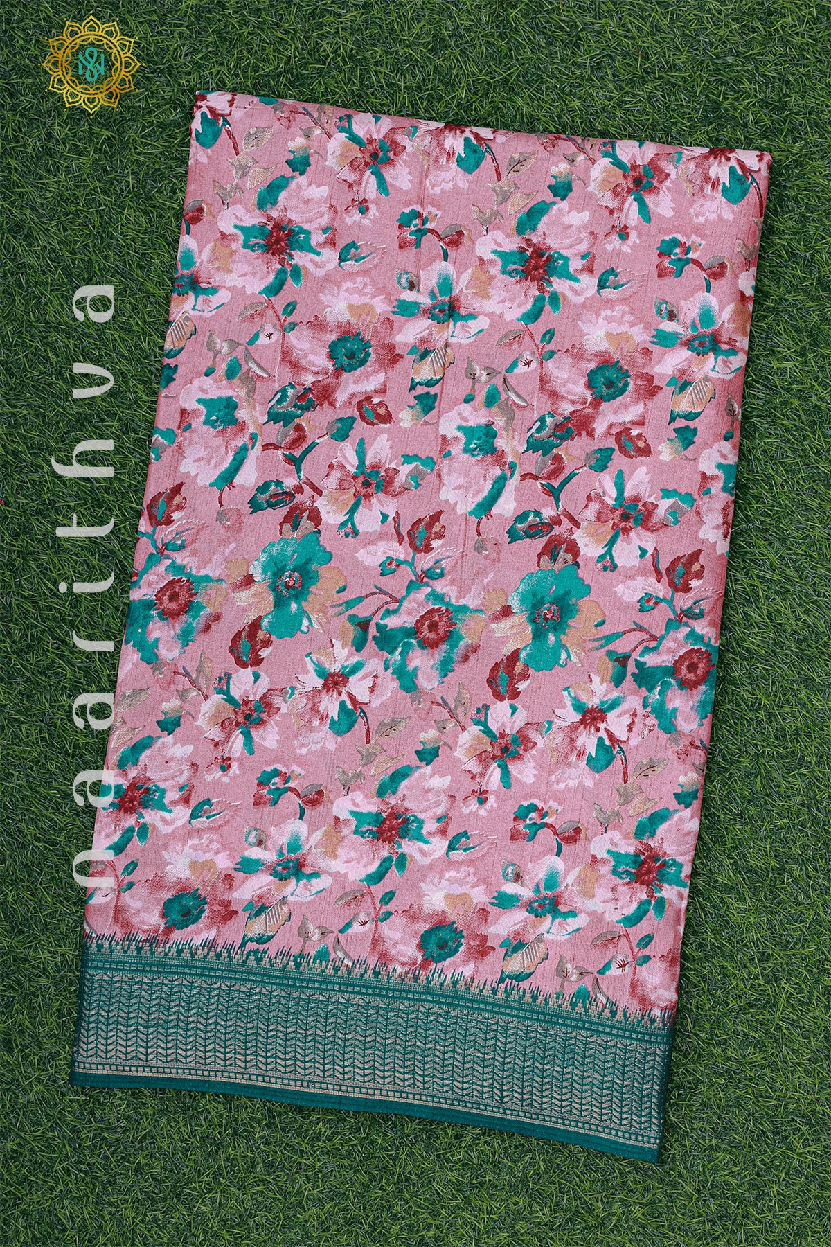 PINK WITH CYAN GREEN - DOLA SILK