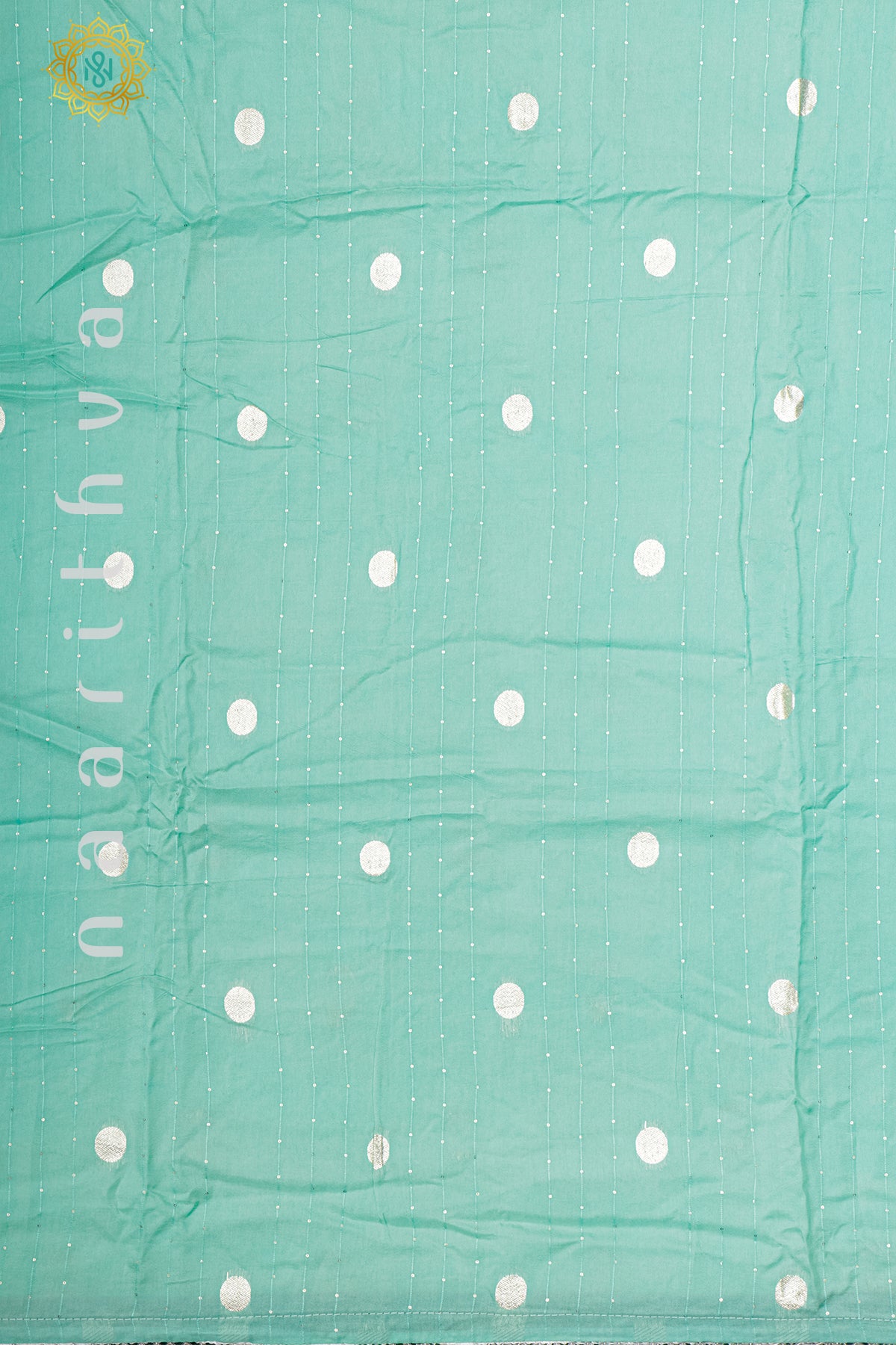 AQUA GREEN WITH BOTTLE GREEN - SEMI CREPE SILK