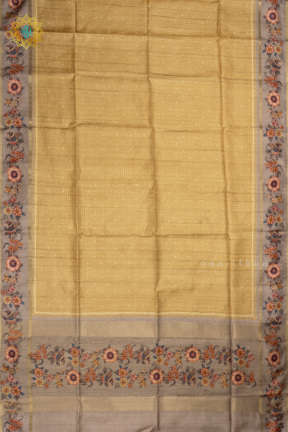 YELLOW WITH BEIGE - SEMI TUSSAR SILK