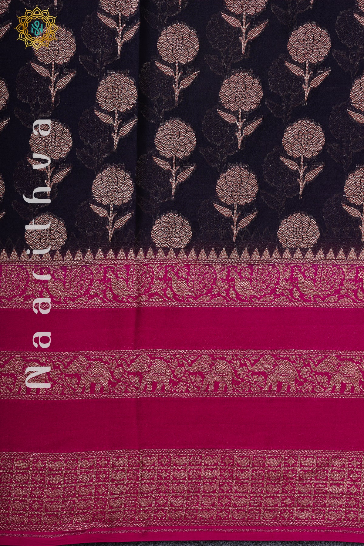 BLUE WITH PINK - PURE HANDLOOM KHADDI GEORGETTE BANARAS