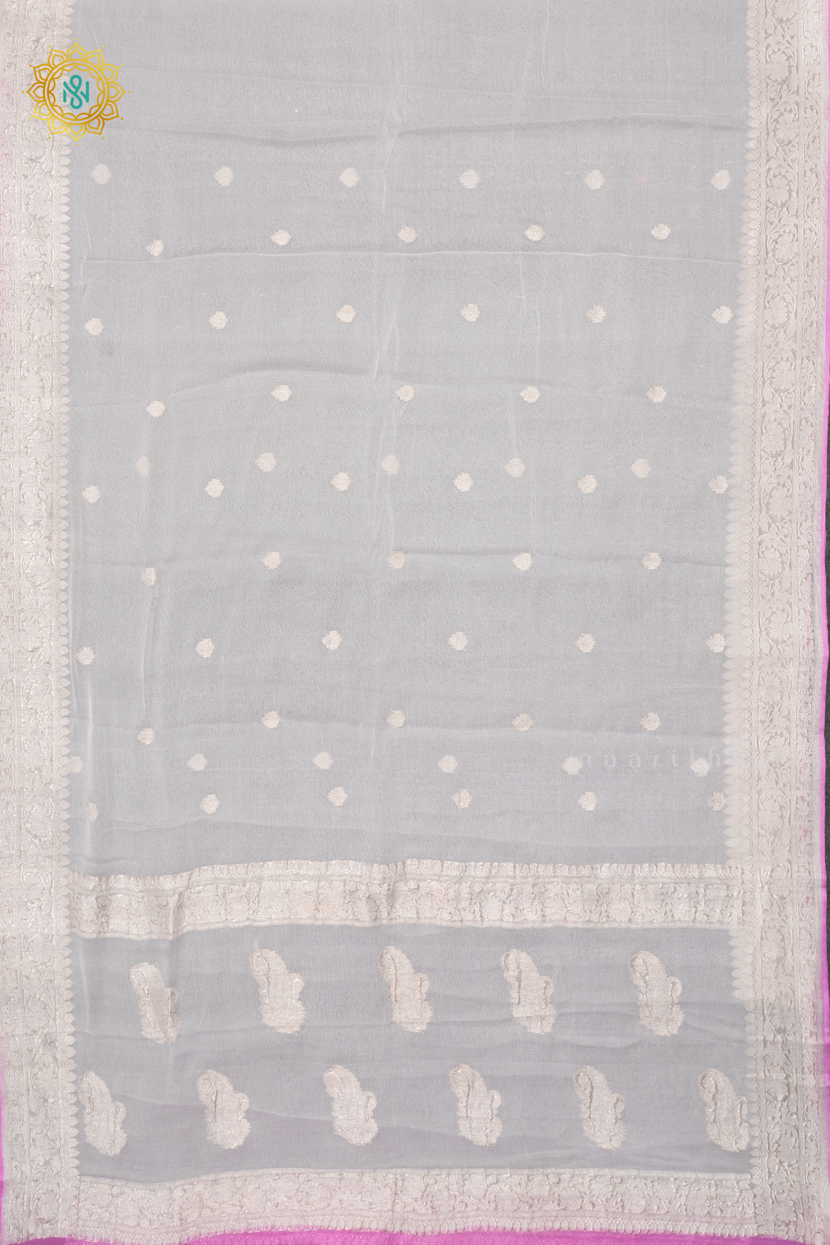 WHITE WITH PINK - PURE BANARASI CHIFFON