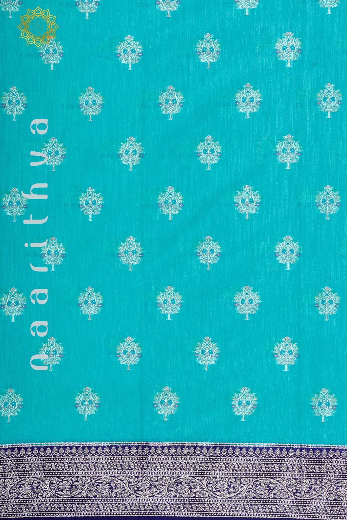 SKY BLUE WITH NAVY BLUE - JUTE COTTON