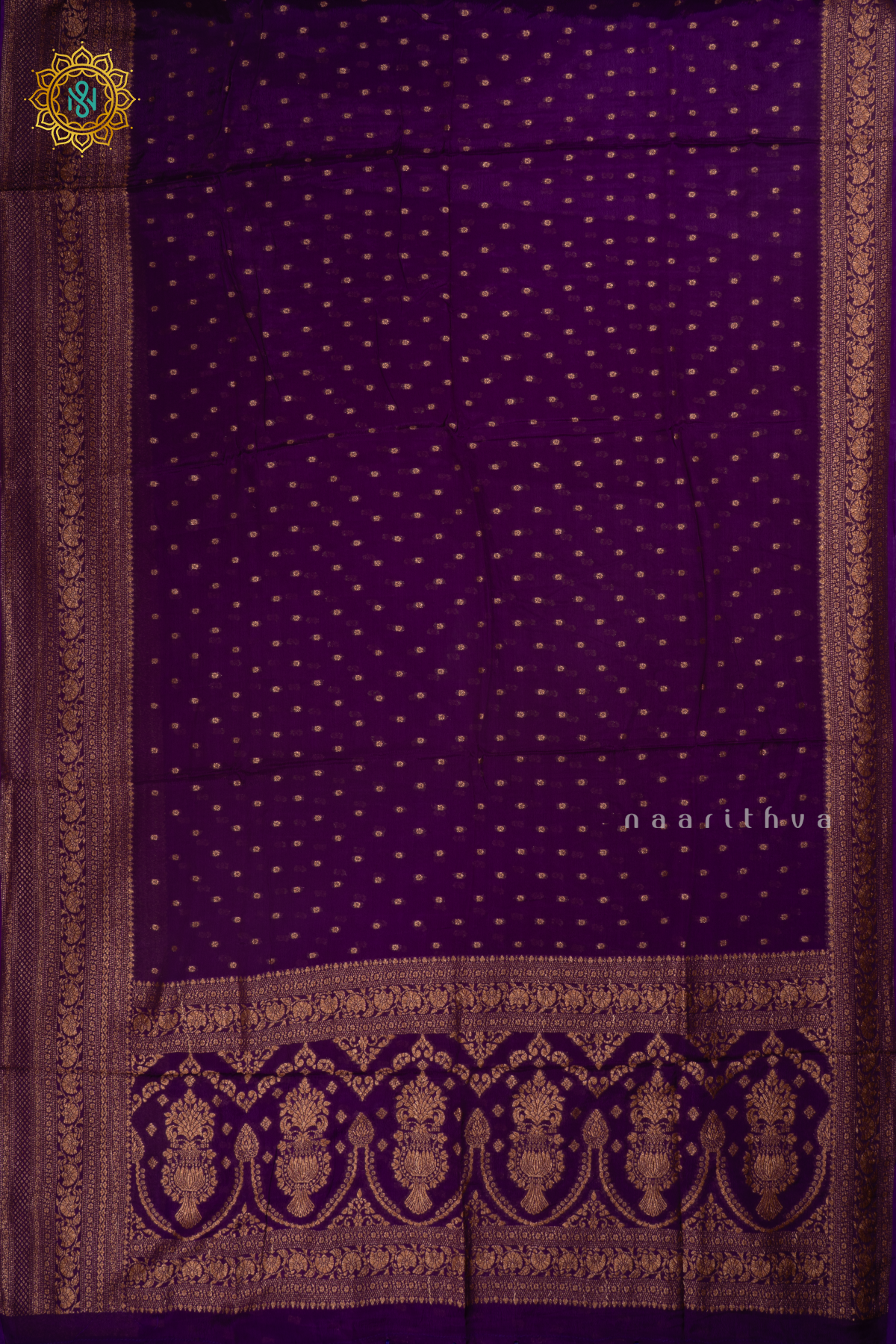 Purple Semi Banarasi Crepe Silk Saree with All-Over Zari Buttas and a Zari Border