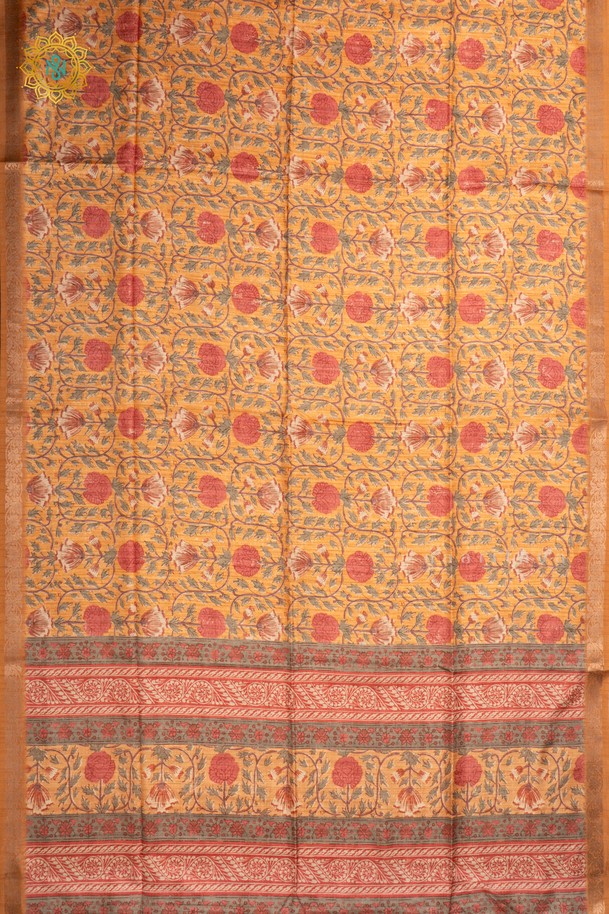 ORANGE - SEMI TUSSAR SILK SAREE ALLOVER PRINTED BODY WITH ZARI BORDER