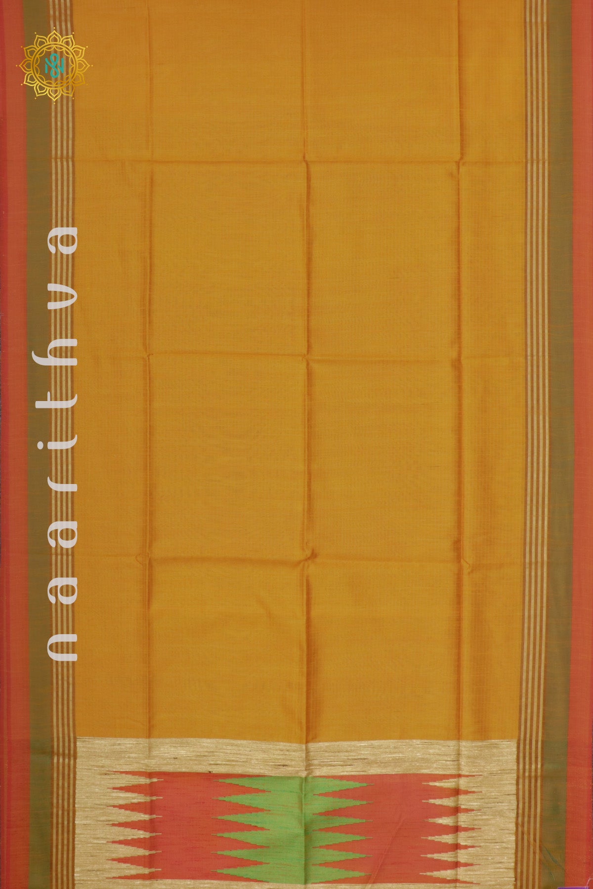 YELLOW WITH RUST ORANGE - SEMI RAW SILK