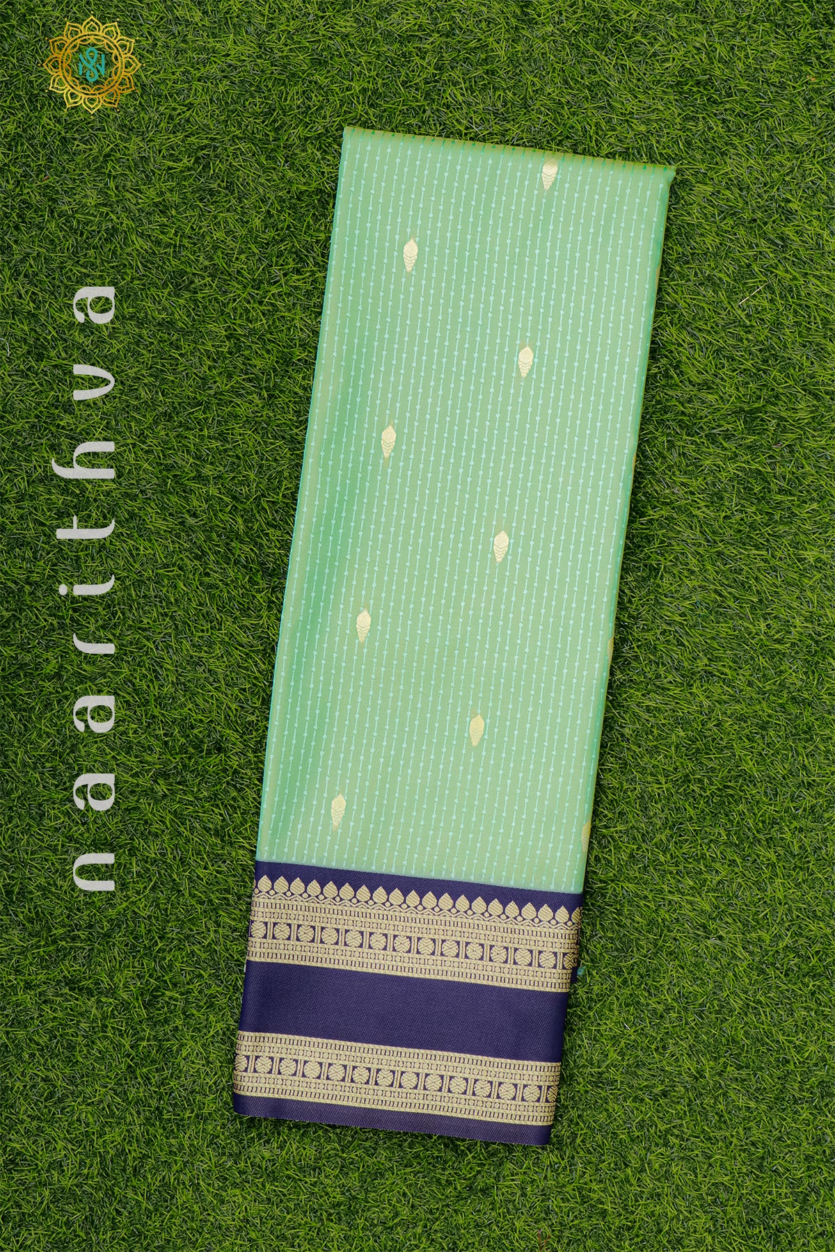 PISTA GREEN WITH NAVY BLUE - SEMI SILK