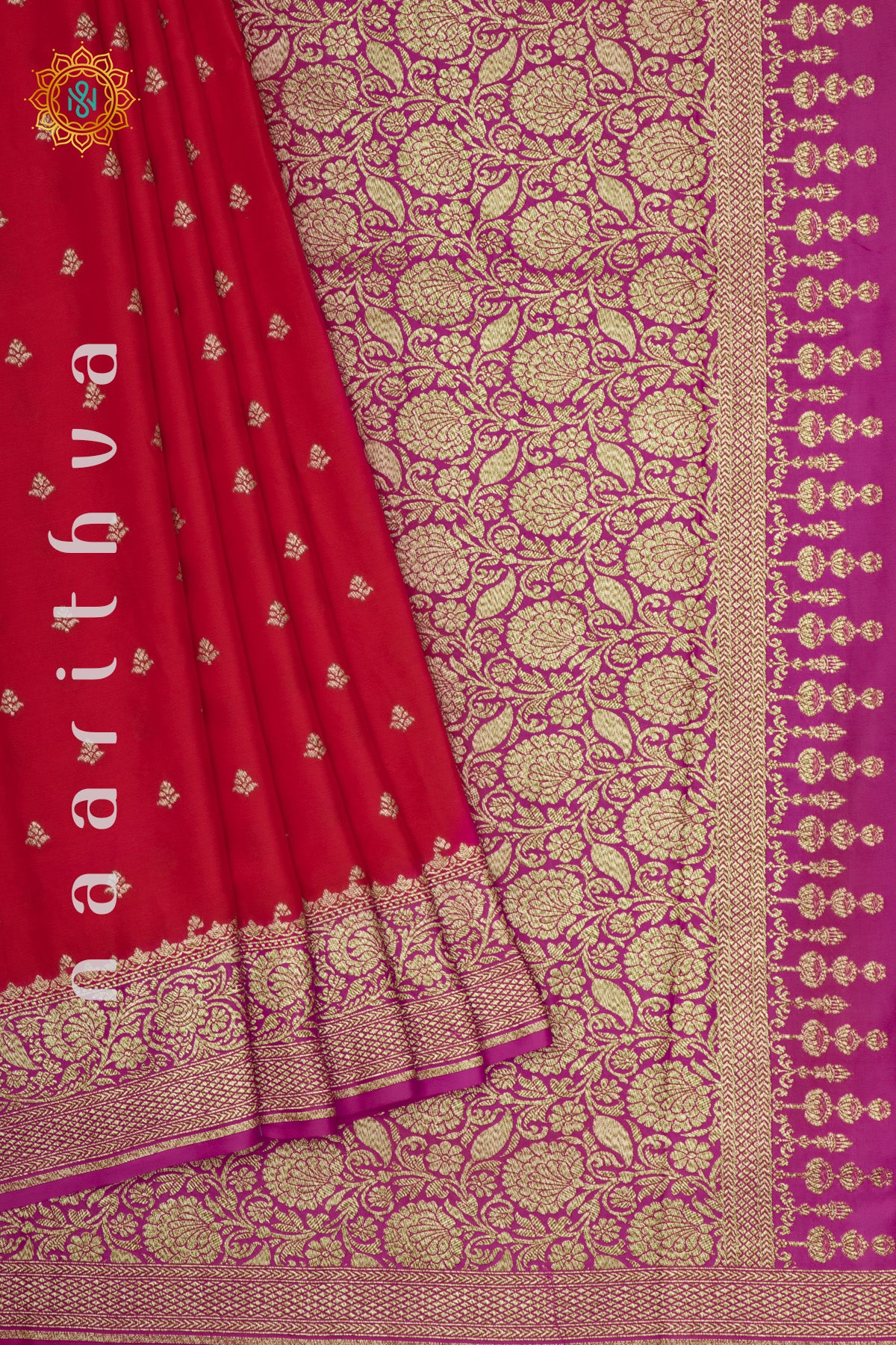 RED WITH PINK - PURE BANARASI CREPE SILK