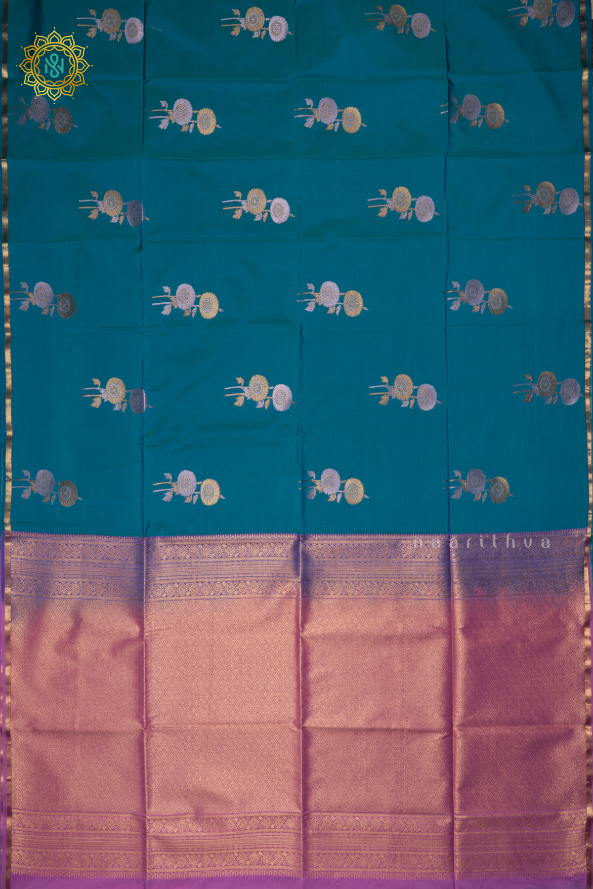 DUAL SHADE OF BLUE WITH LAVENDER - SEMI  SOFT SILK SAREE ALLOVER ZARI BUTTAS AND CONTRAST GAP BORDER