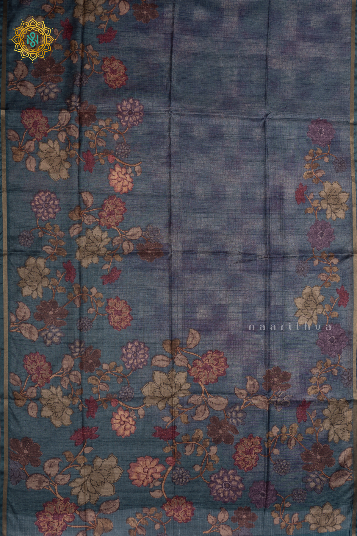 Grey Printed Kota Tussar Saree With Pallu & Blouse