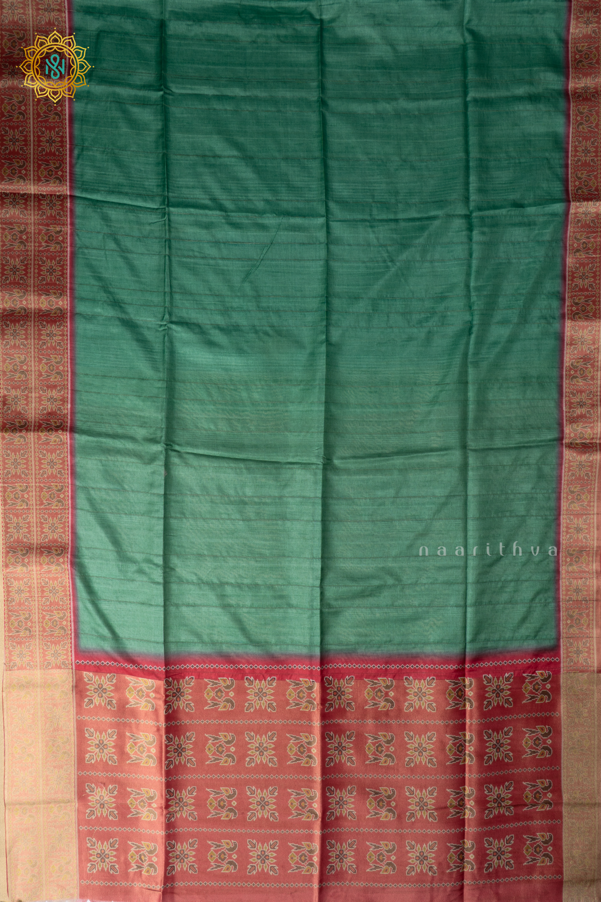 AQUA GREEN WITH RED - SEMI TUSSAR SILK