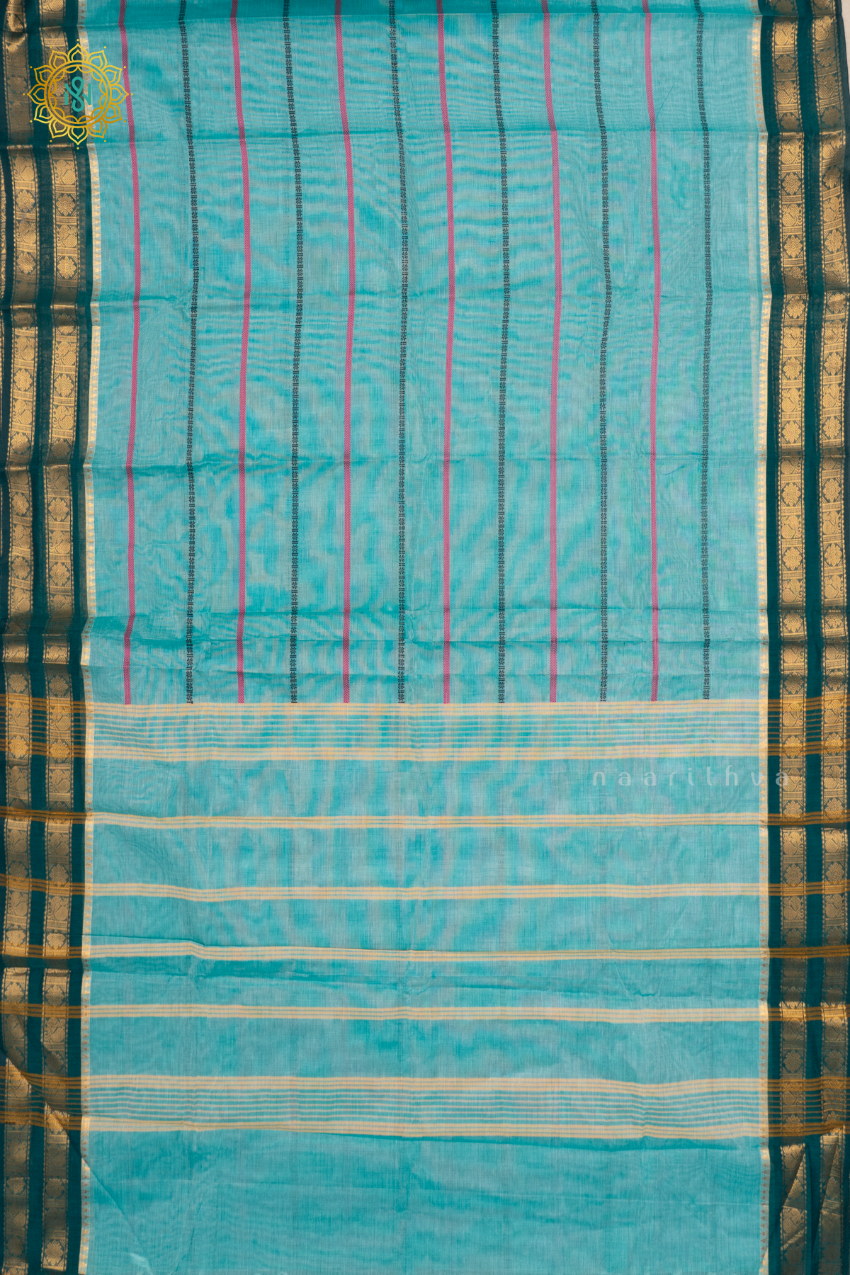 AQUA BLUE WITH PEACOCK GREEN - CHETTINAD COTTON