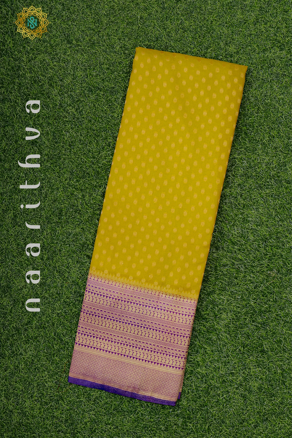 YELLOW WITH PURPLE - SEMI CREPE GEORGETTE