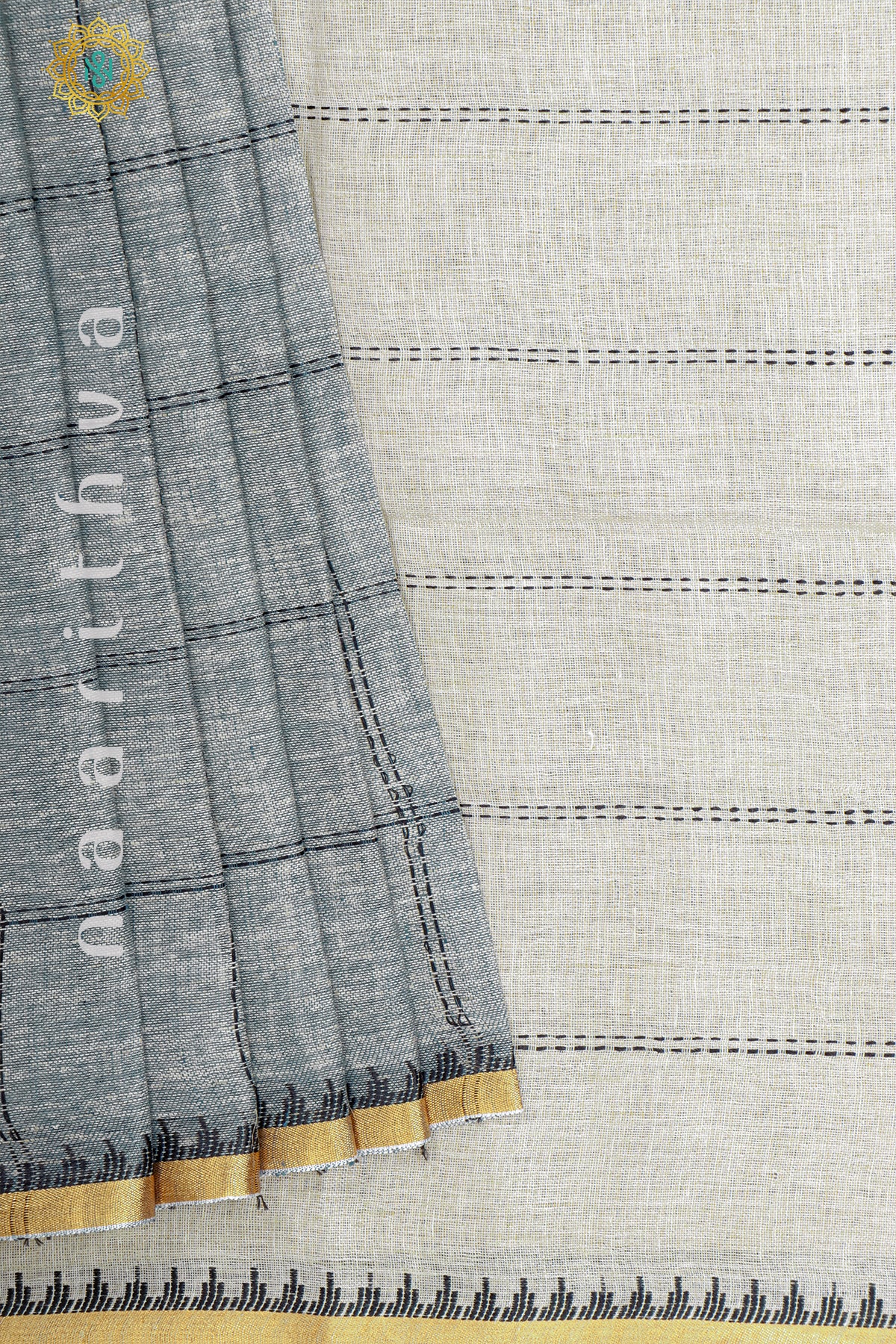 GREY WITH OFF WHITE - PURE LINEN