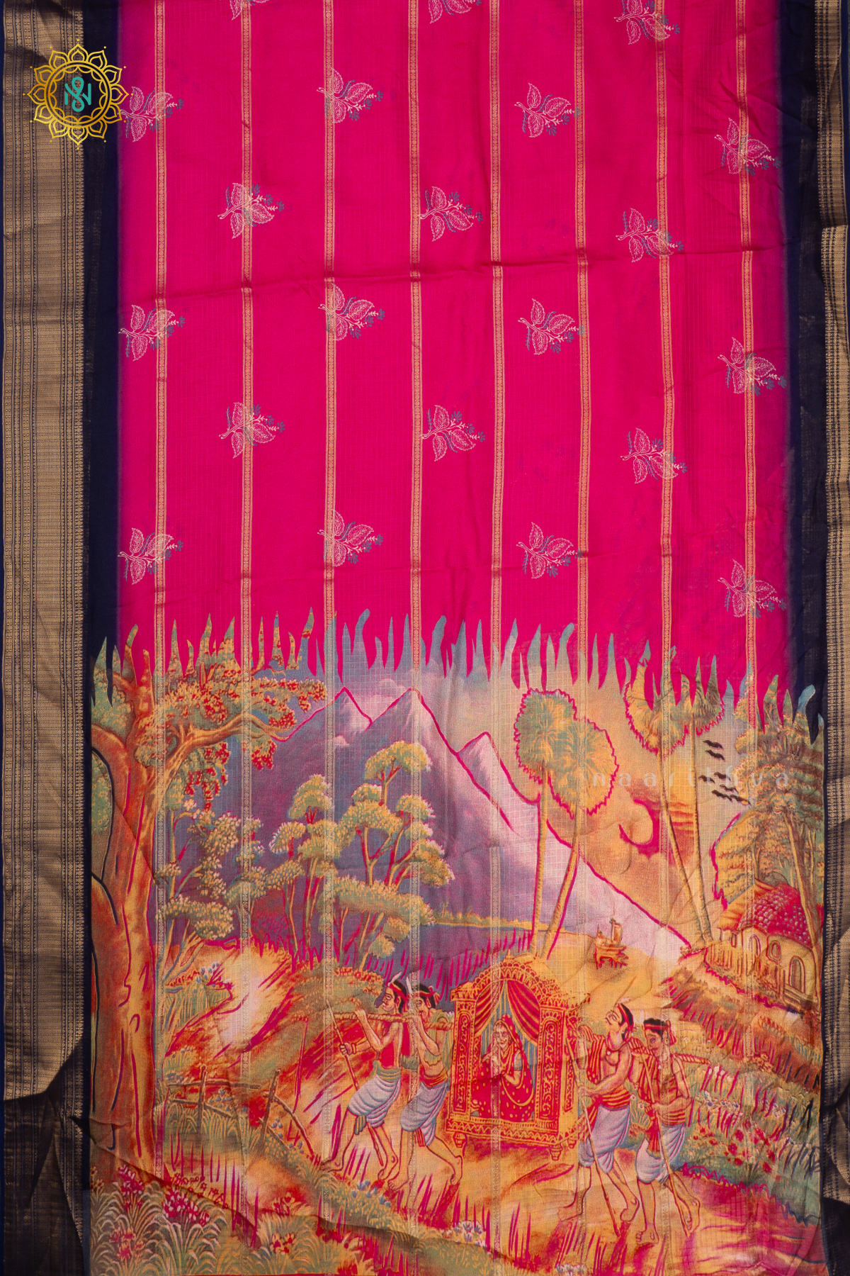 PINK WITH NAVY BLUE - SEMI GEORGETTE