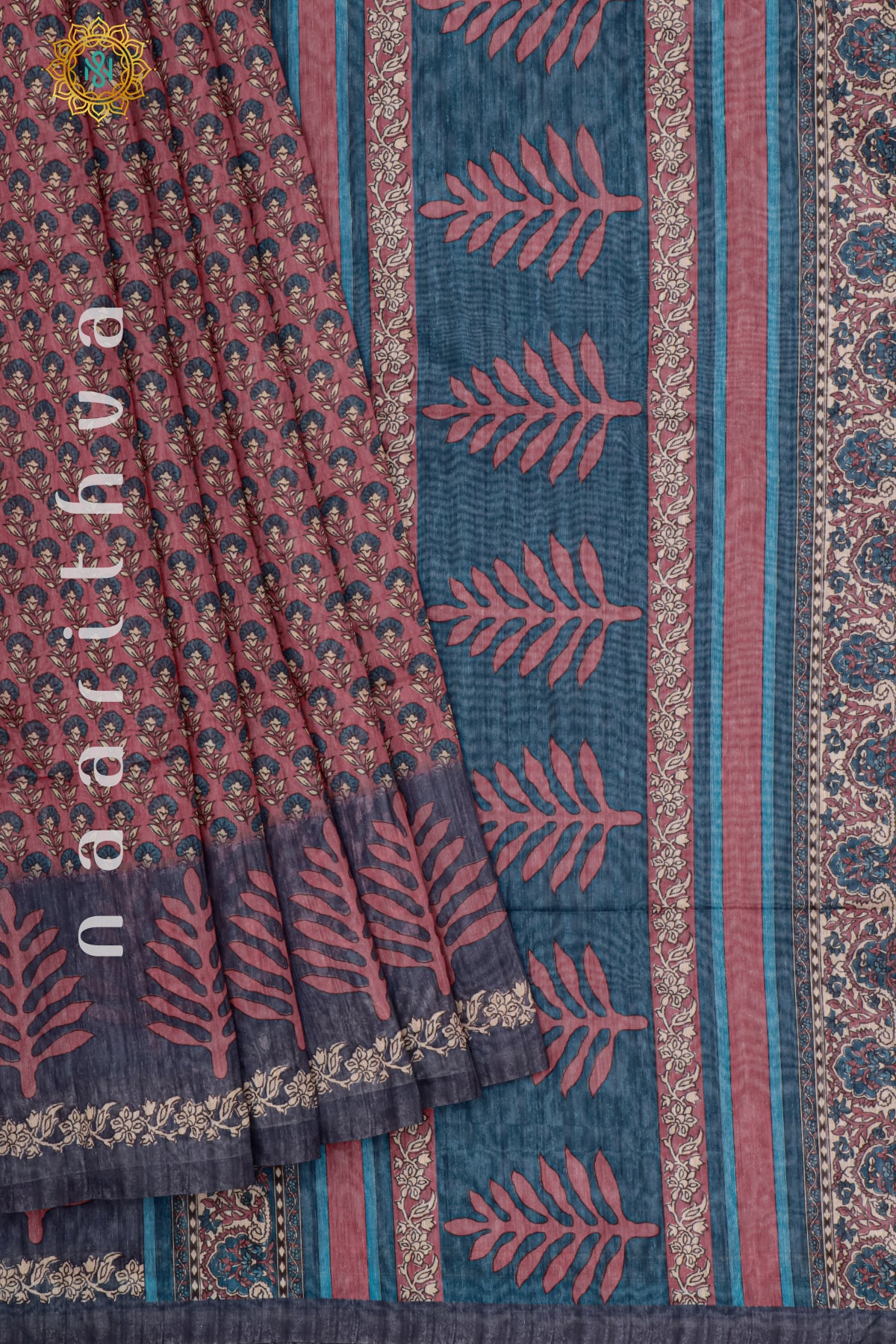 PINK WITH BLUE - CHANDERI SILK COTTON