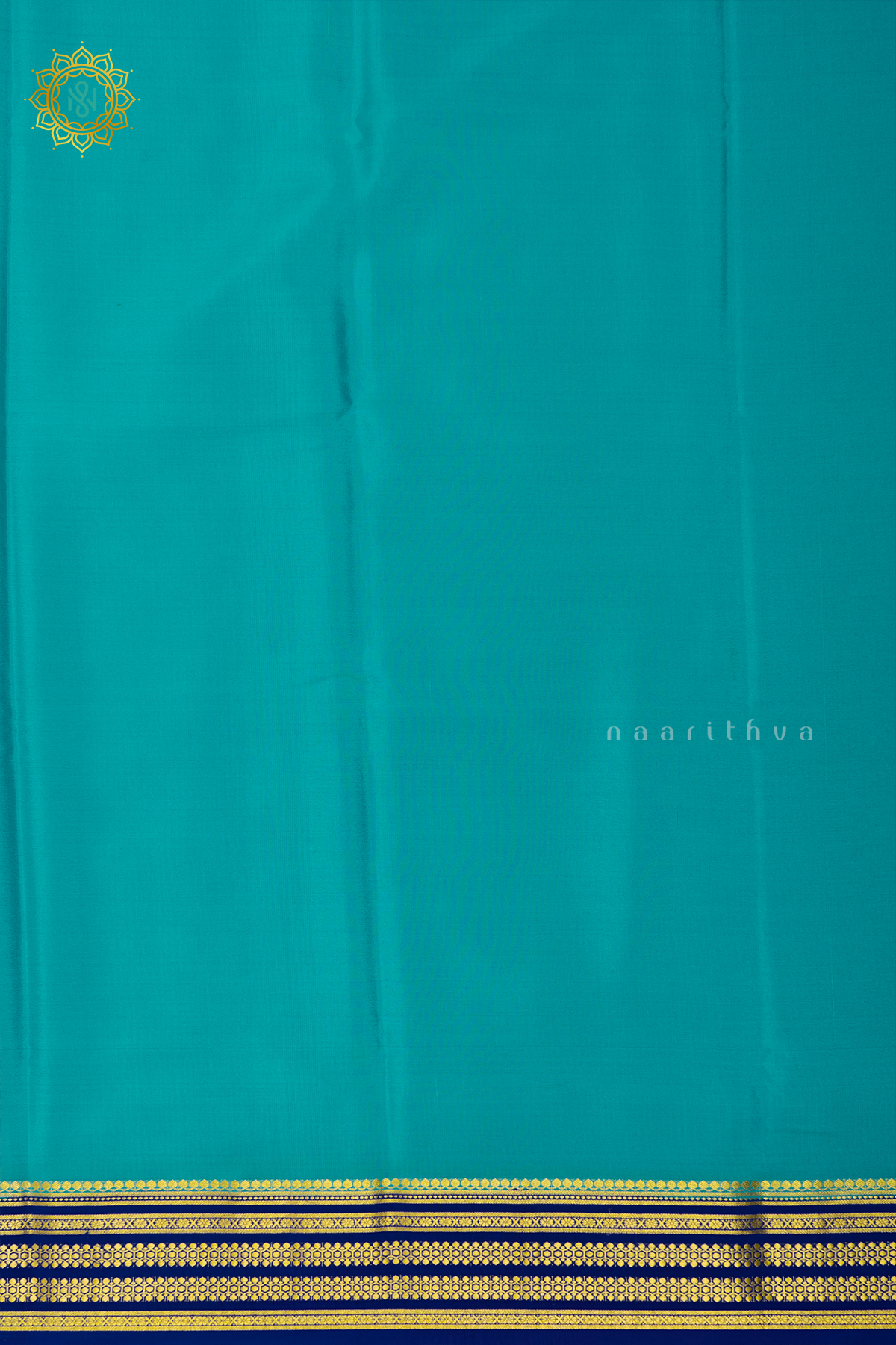 AQUA BLUE WITH ROYAL BLUE - PURE MYSORE CREPE SILK