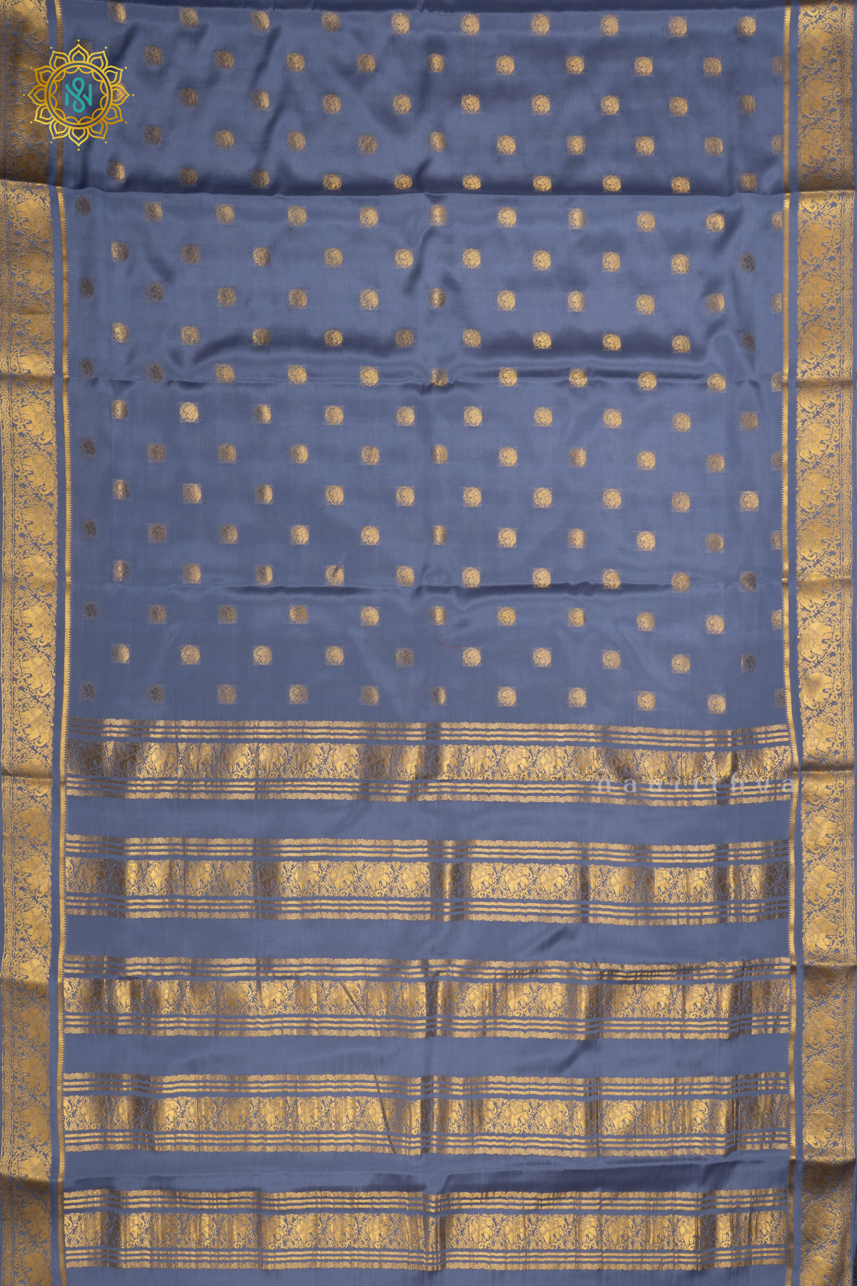 Grey Pure Mysore Crepe Silk Saree with Zari Buttas On The Body and  Zari Border,