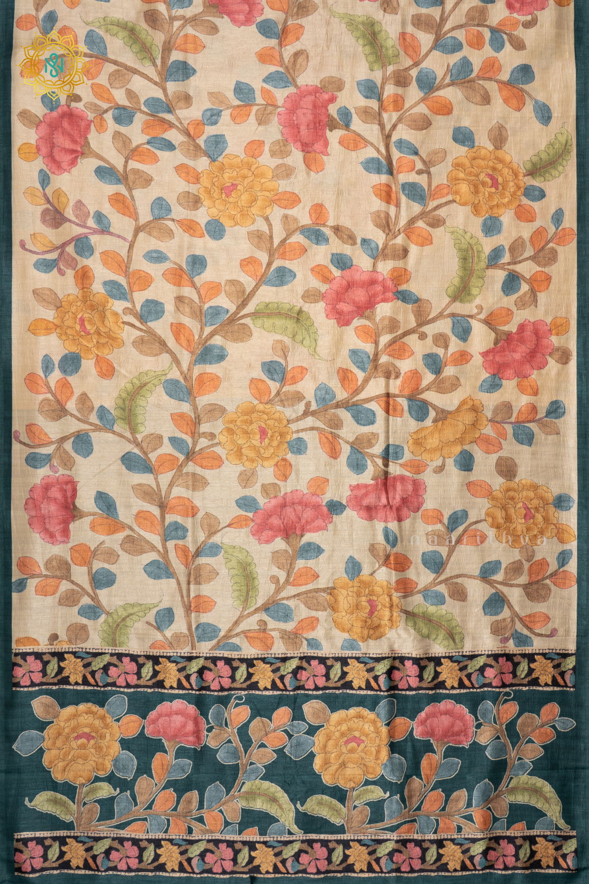 OFF WHITE WITH PEACOCK GREEN - SEMI GICHA TUSSAR