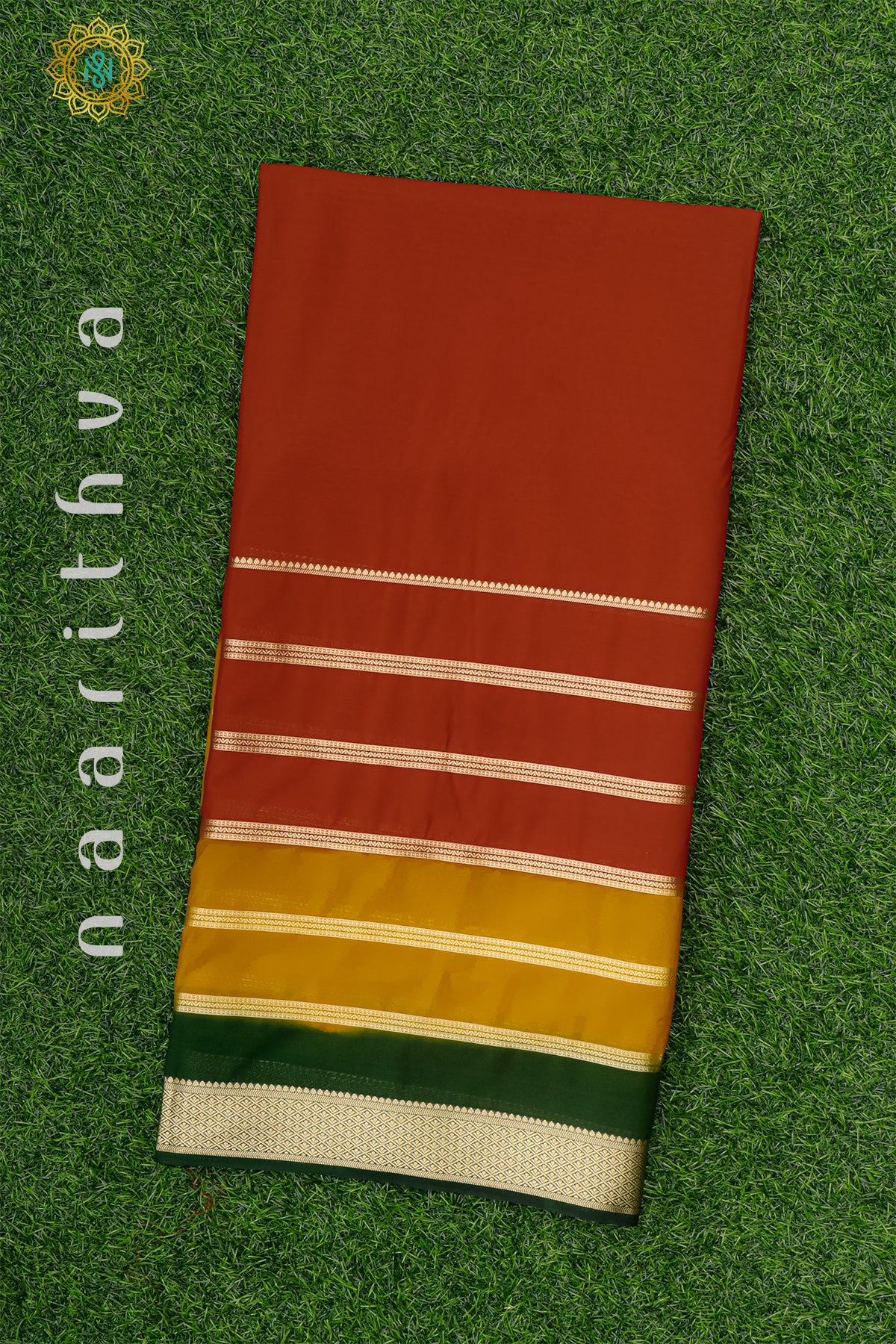 RED WITH YELLOW & GREEN - SEMI MYSORE CREPE SILK