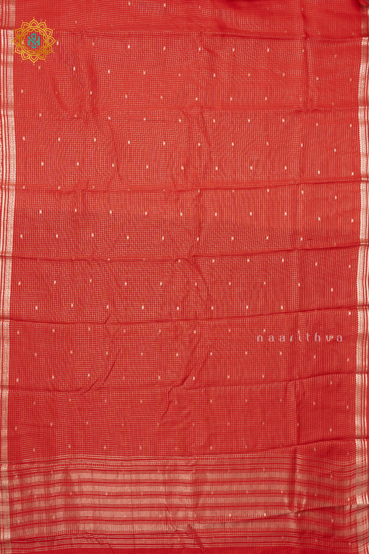 RED WITH BOTTLE GREEN - SEMI CREPE SILK
