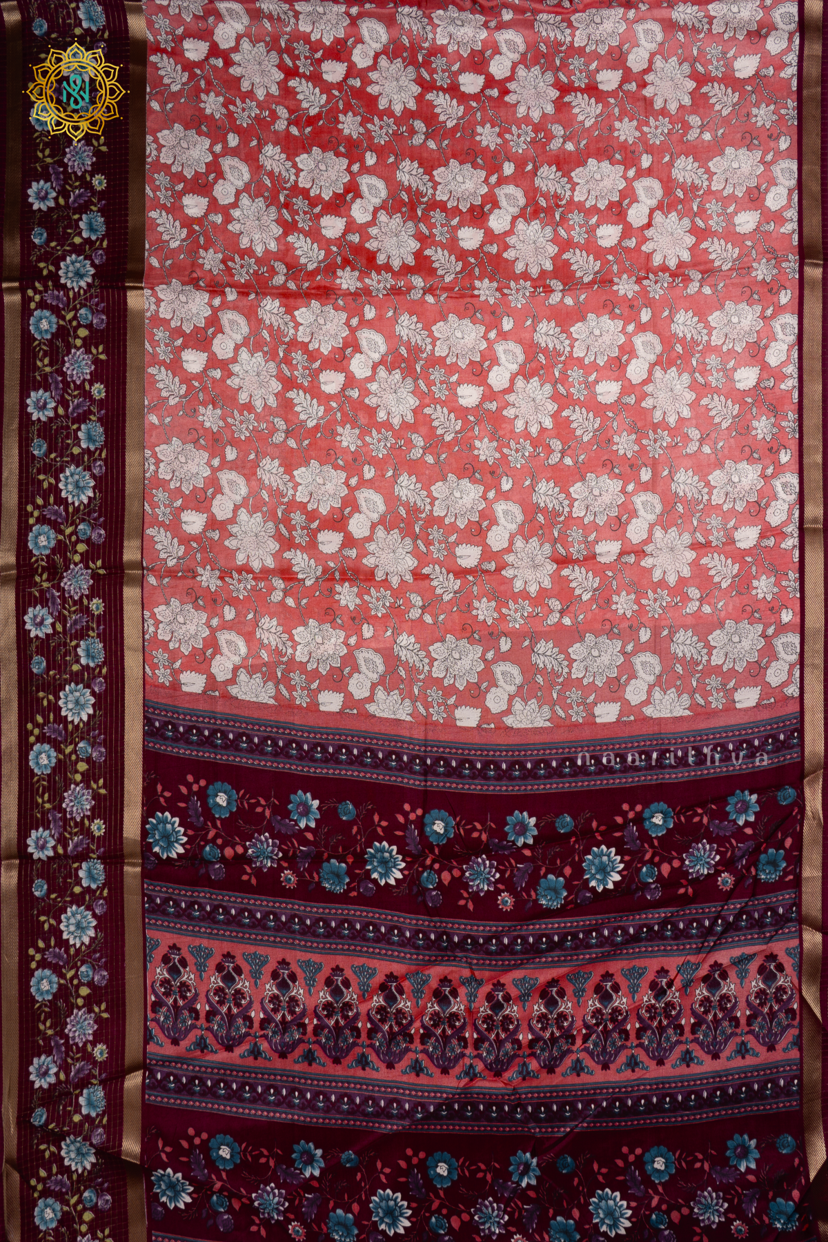 Light Pink With Deep Wine Dola Silk Saree With Printed Body And Contrast Zari Checks Border