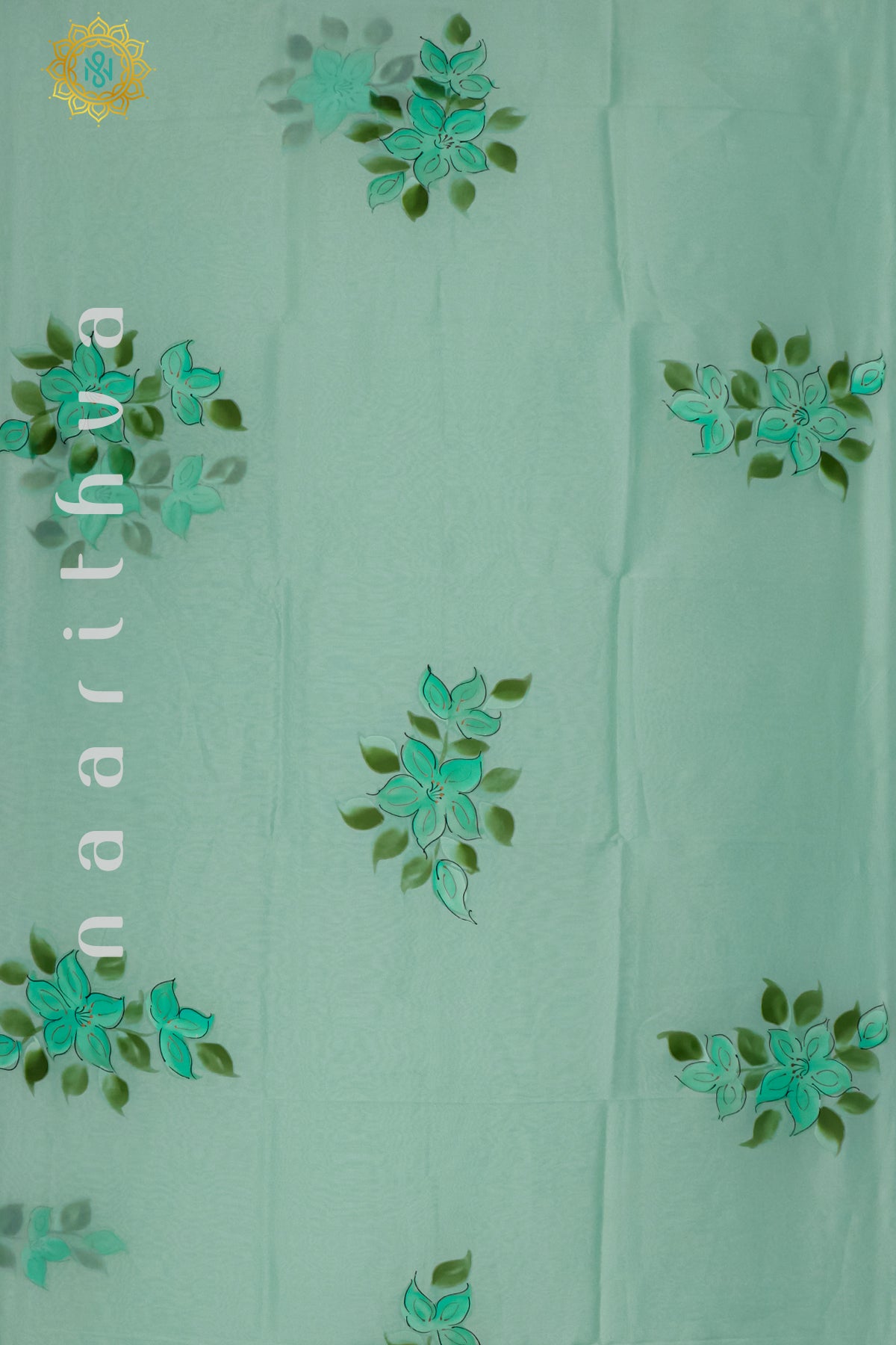 AQUA GREEN - HAND PAINTED ORGANZA