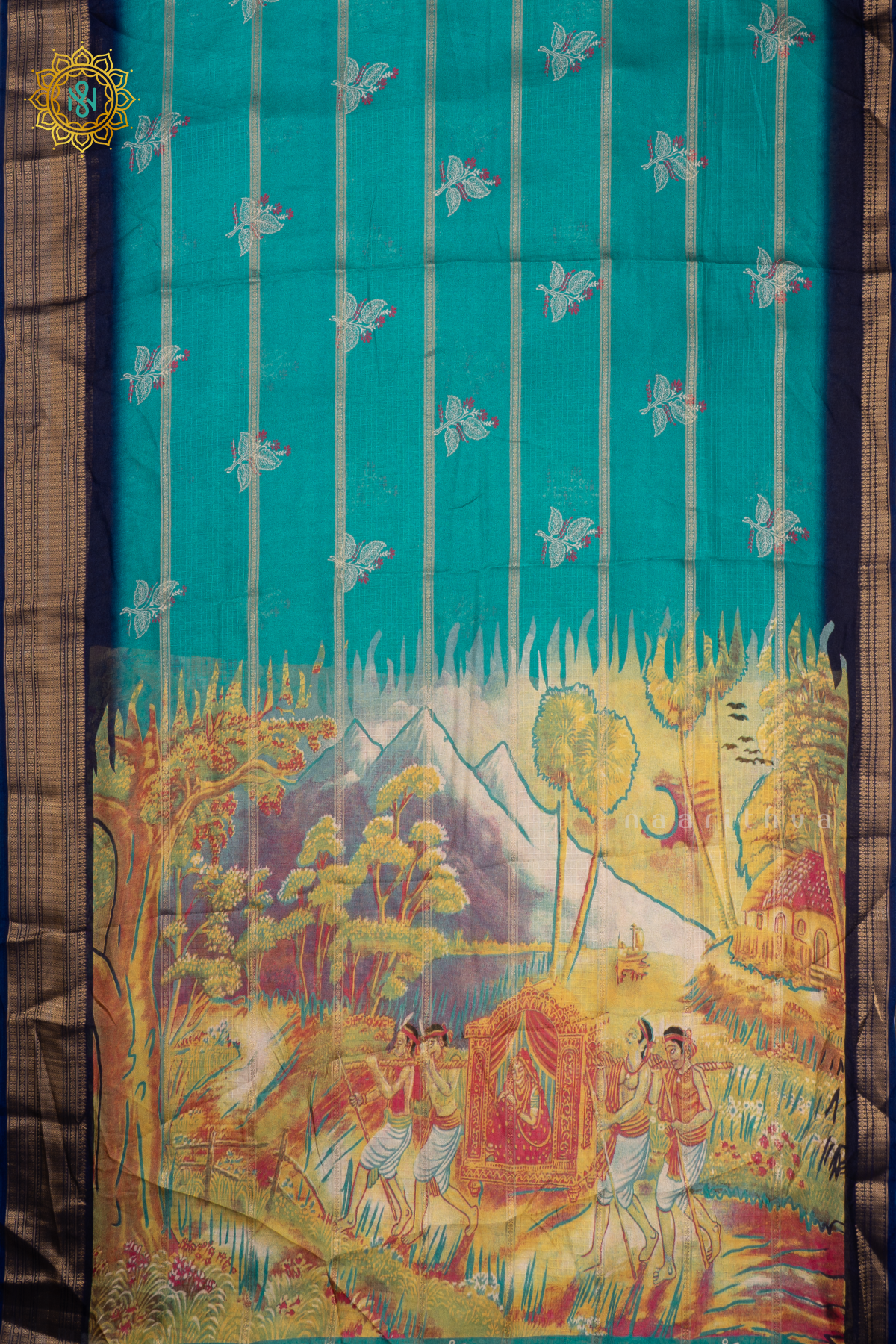 AQUA GREEN WITH NAVY BLUE - SEMI GEORGETTE