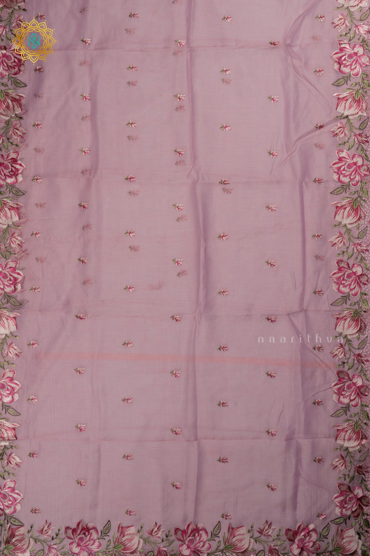 Lavender Organza Tissue Saree Allover Embroidery Buttas with Cutwork and Embroidery Border