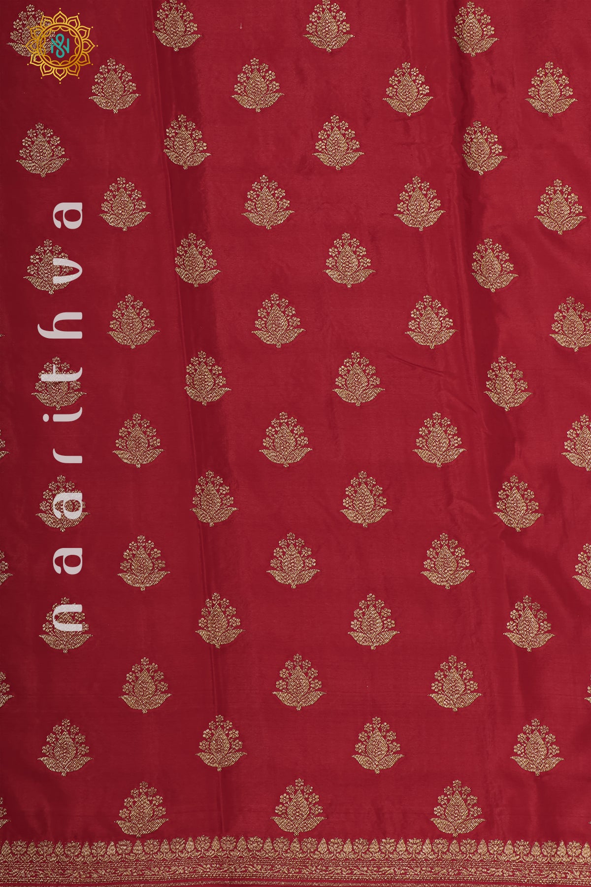 RED WITH BLUE - PURE BANARASI CREPE SILK