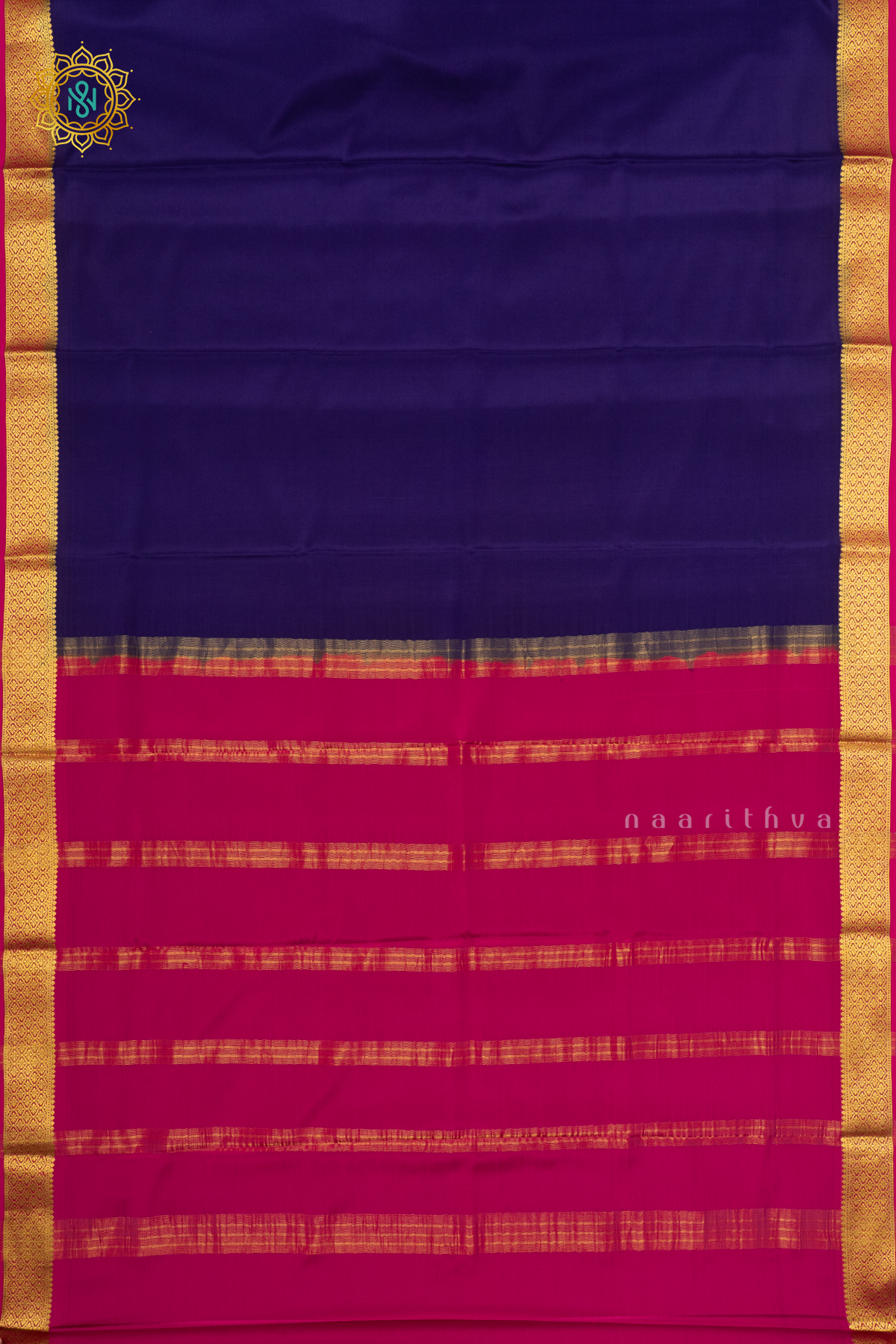 BLUE WITH PINK - PURE MYSORE CREPE SILK