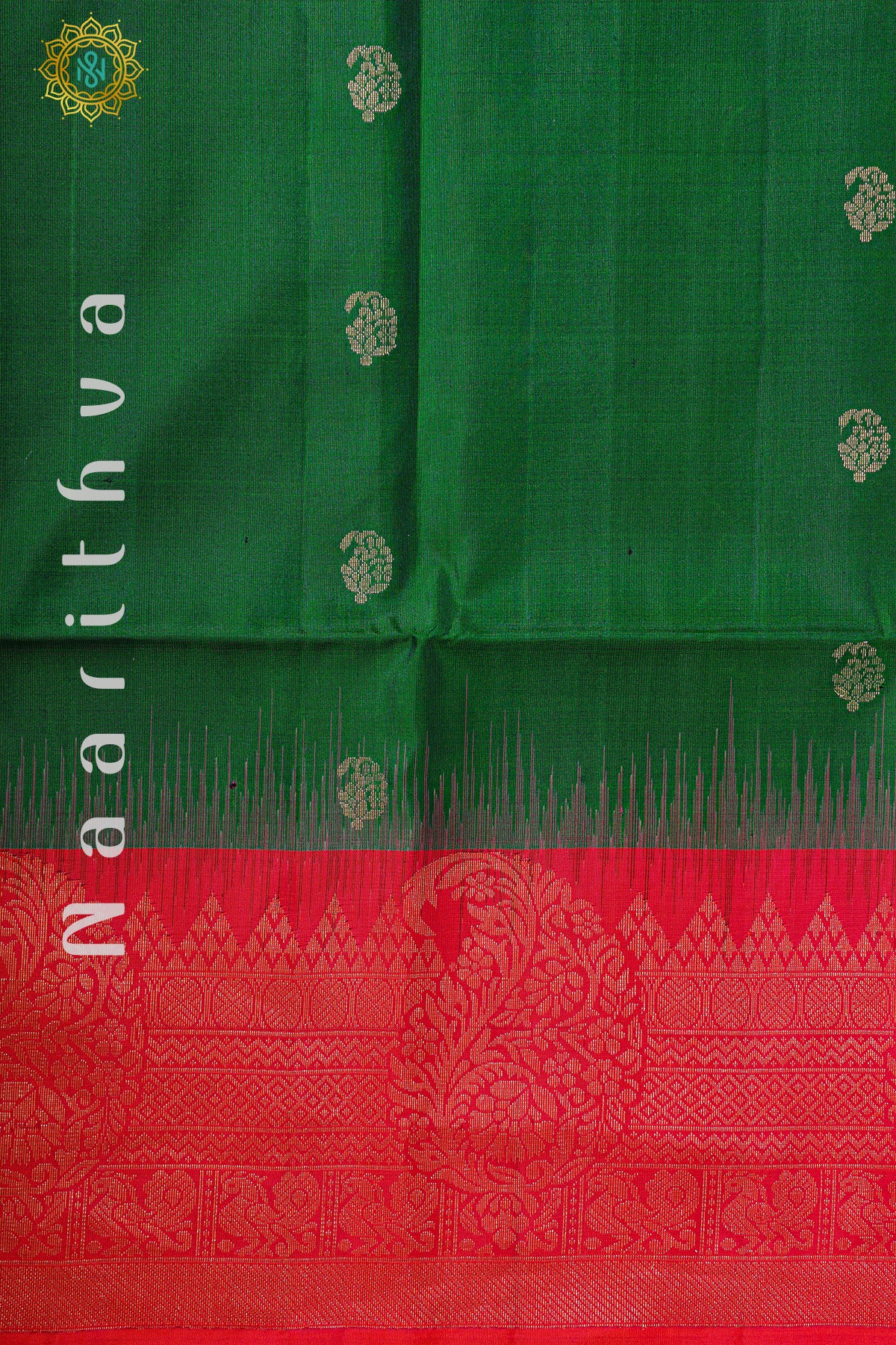 GREEN WITH ORANGISH PINK - PURE KANJIVARAM SOFT SILK